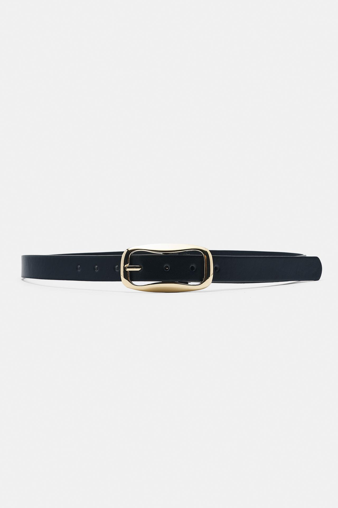 Slim belt with irregular buckle — Black