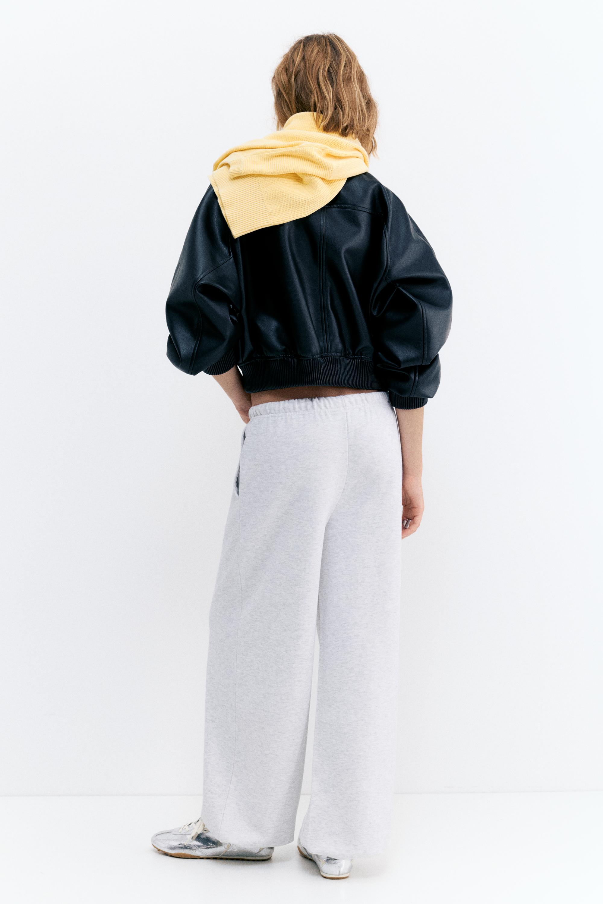 Wide-leg tracksuit bottoms with adjustable hem — Grey marl