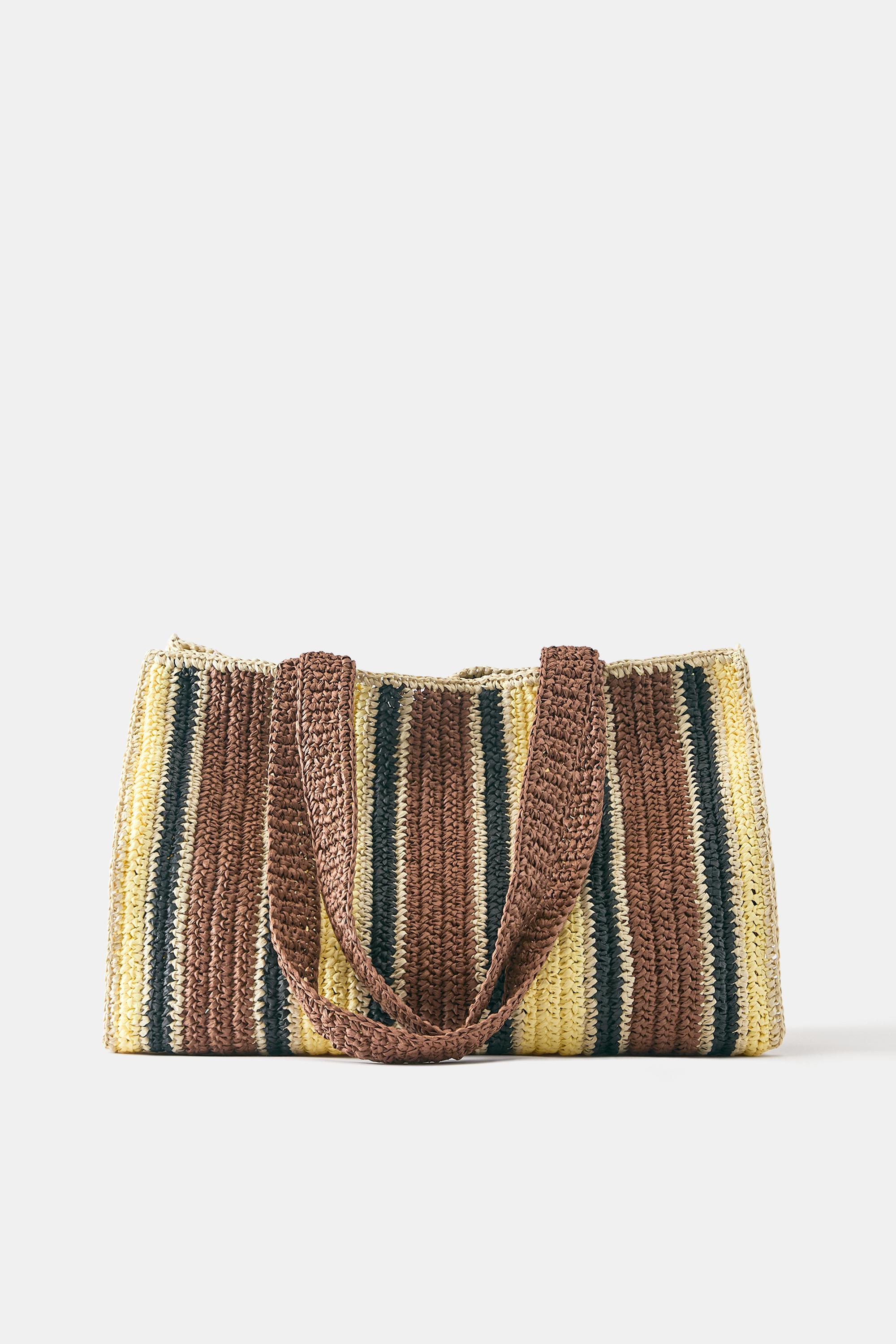 Striped woven tote bag — Brown