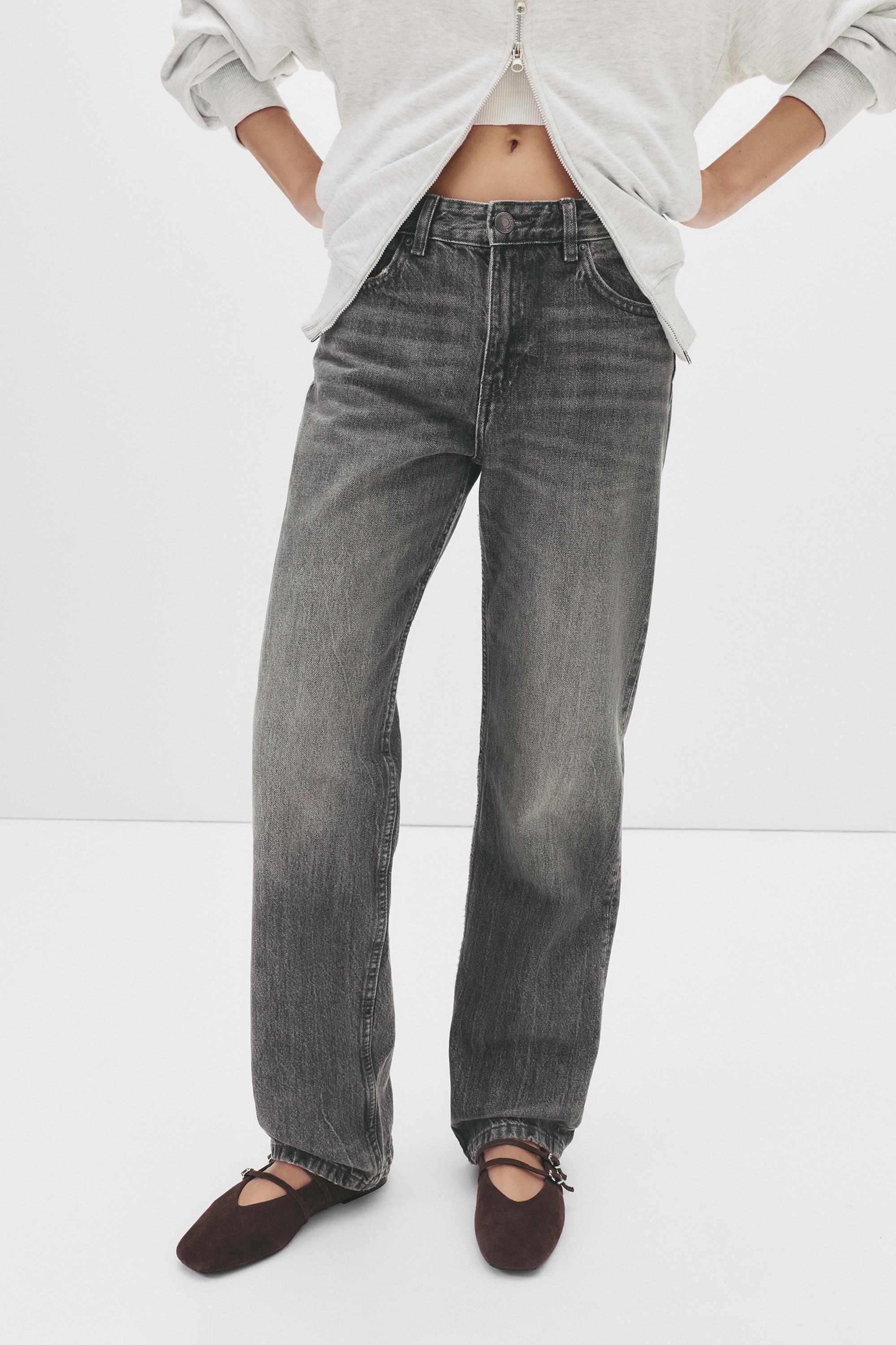 Mid-waist straight-leg jeans — Anthracite grey