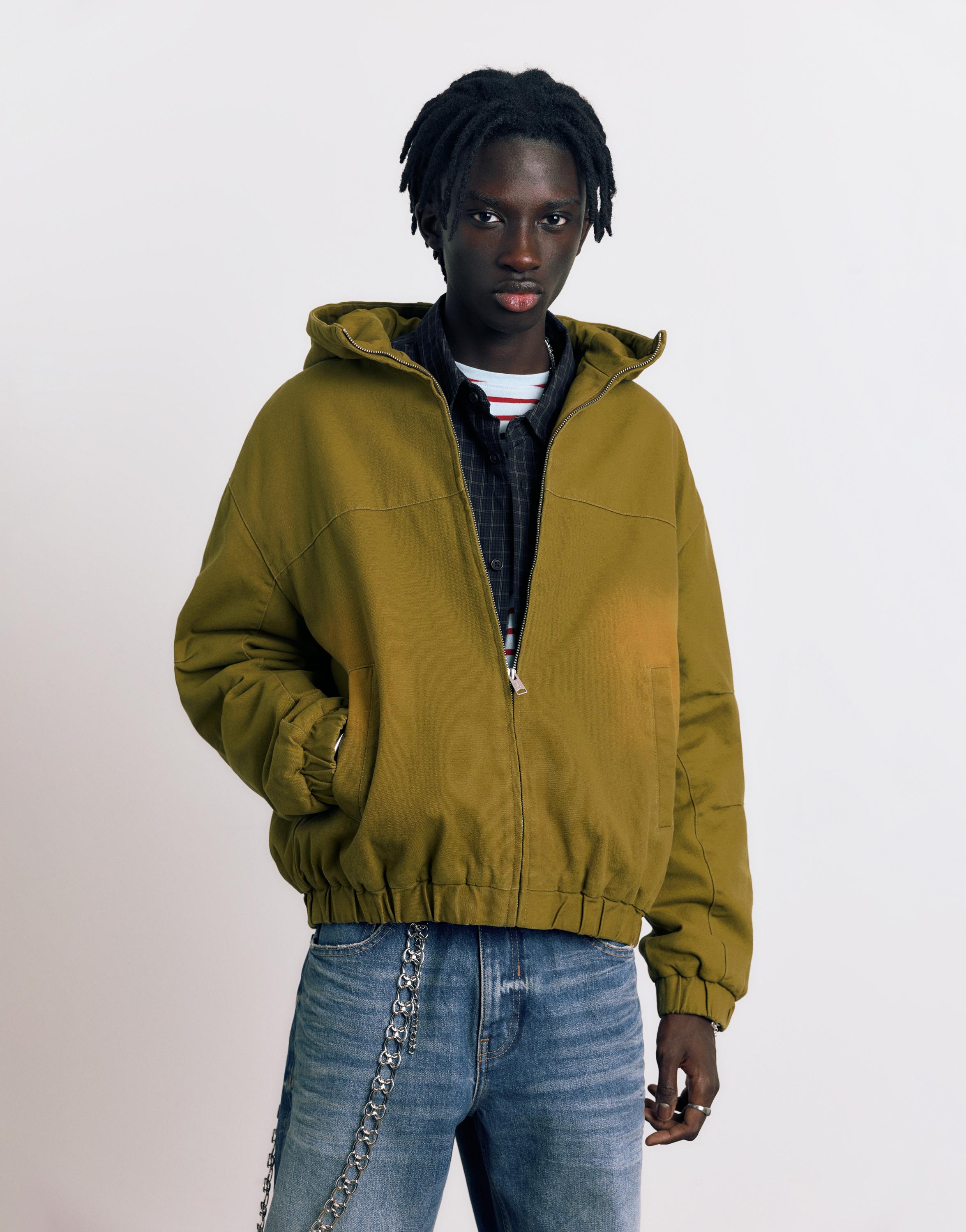 Hooded jacket with faded detail — Green