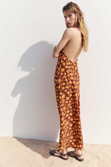 Floral halterneck midi dress — Brown 5