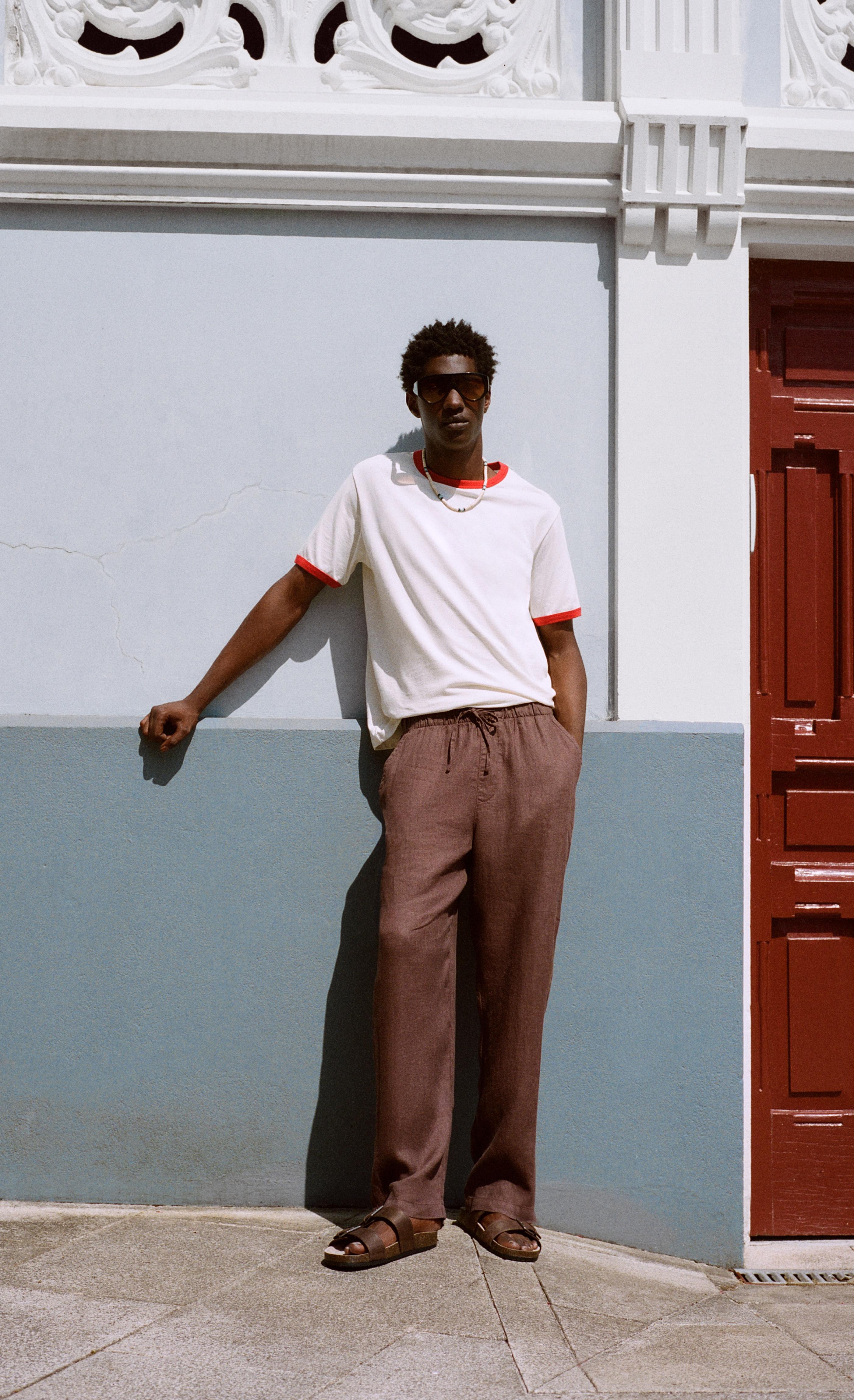 100% linen jogger trousers — Brown