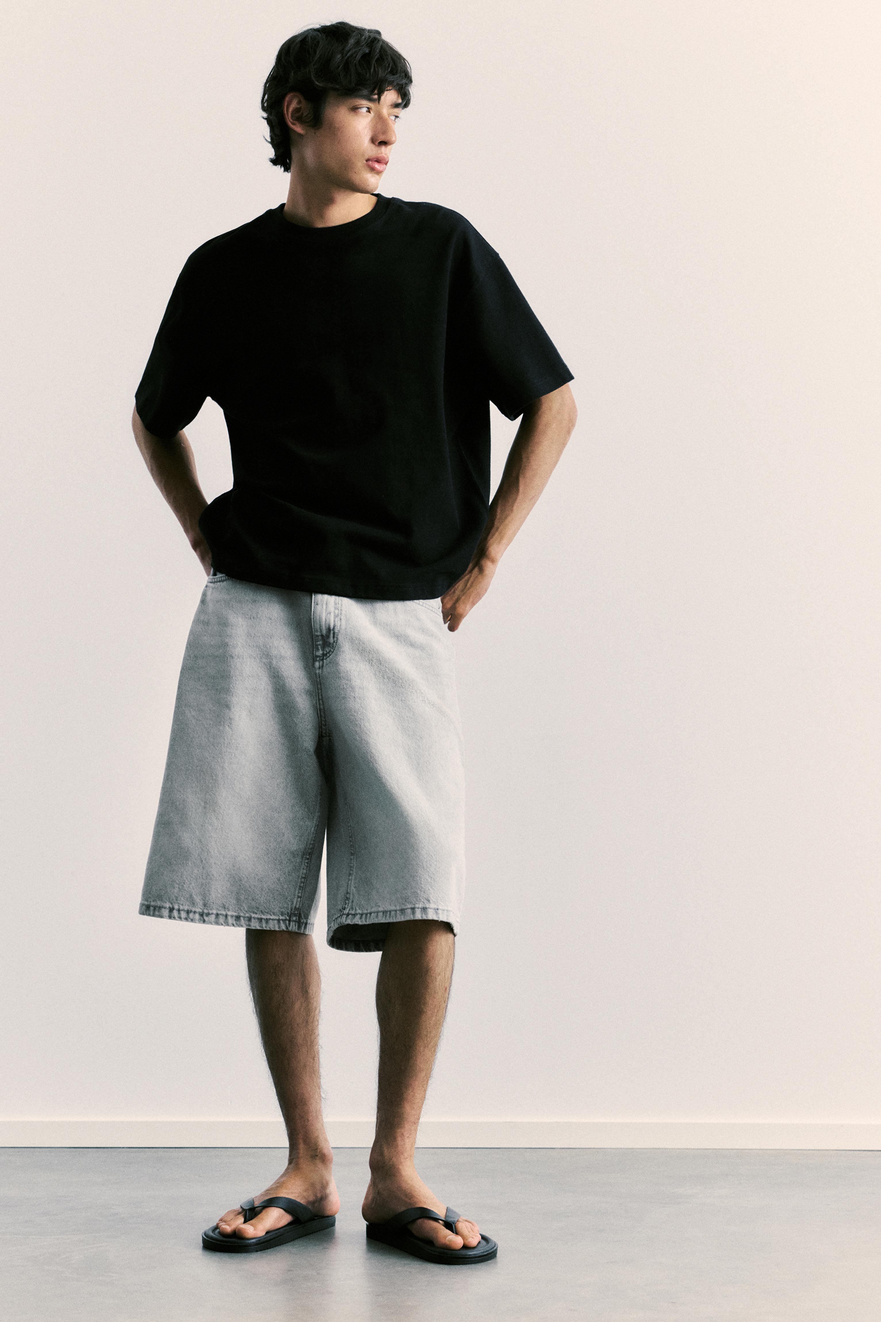 Skater denim Bermuda shorts — Pale grey