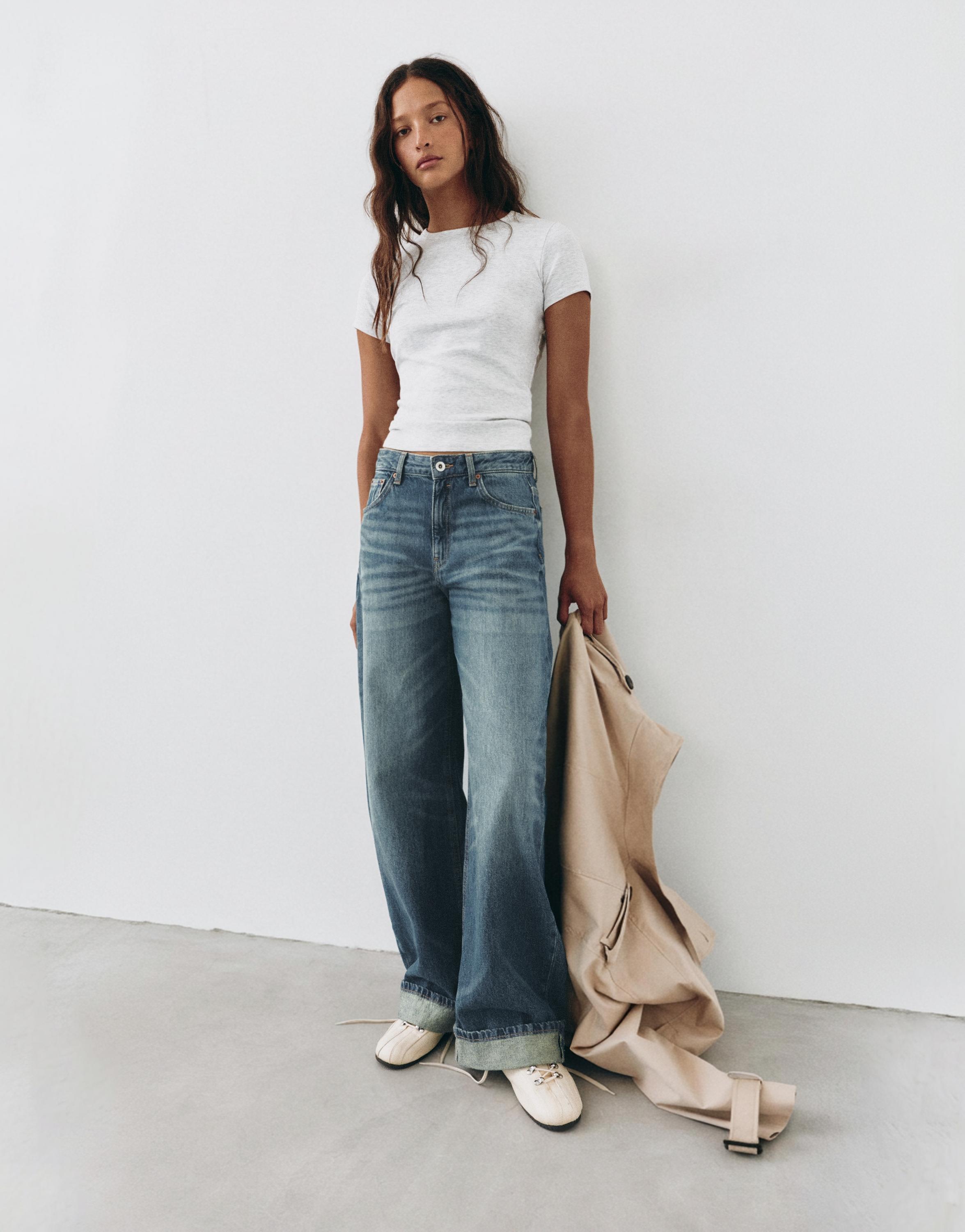 Balloon fit baggy jeans with turn-up hems — Dark blue