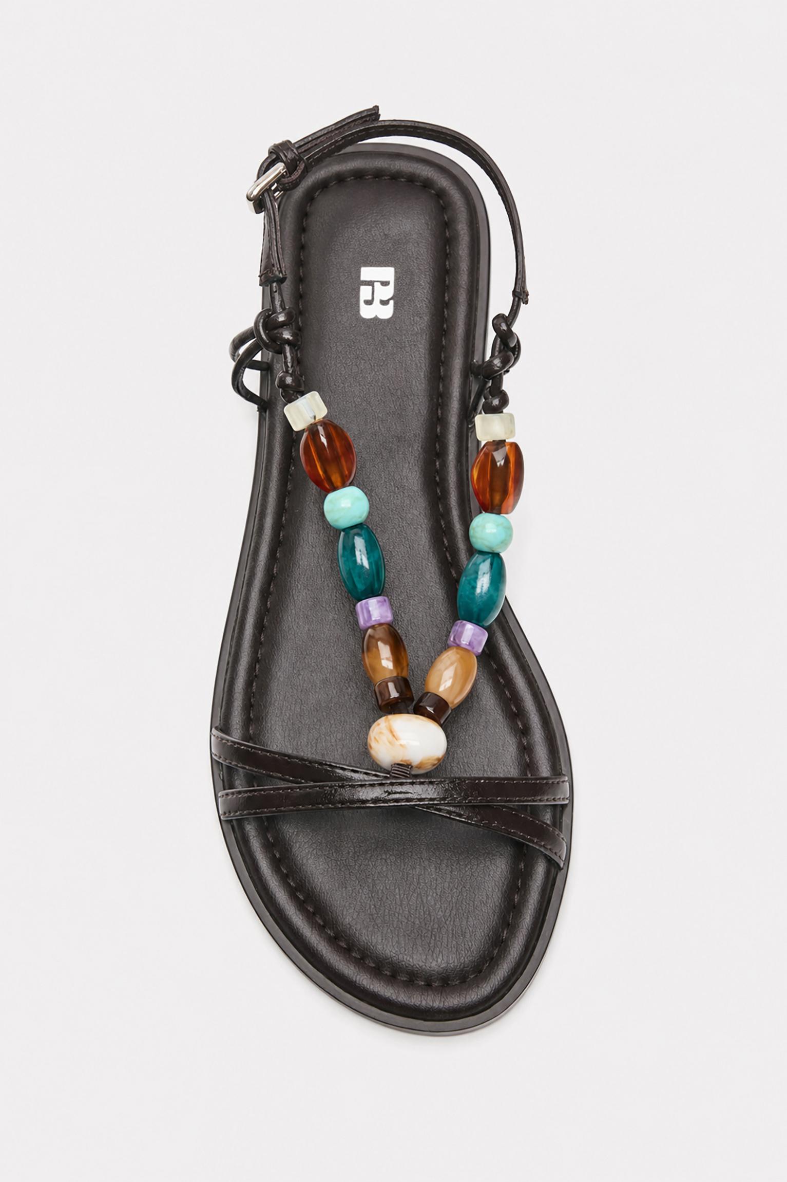 Beaded flat sandals — Black