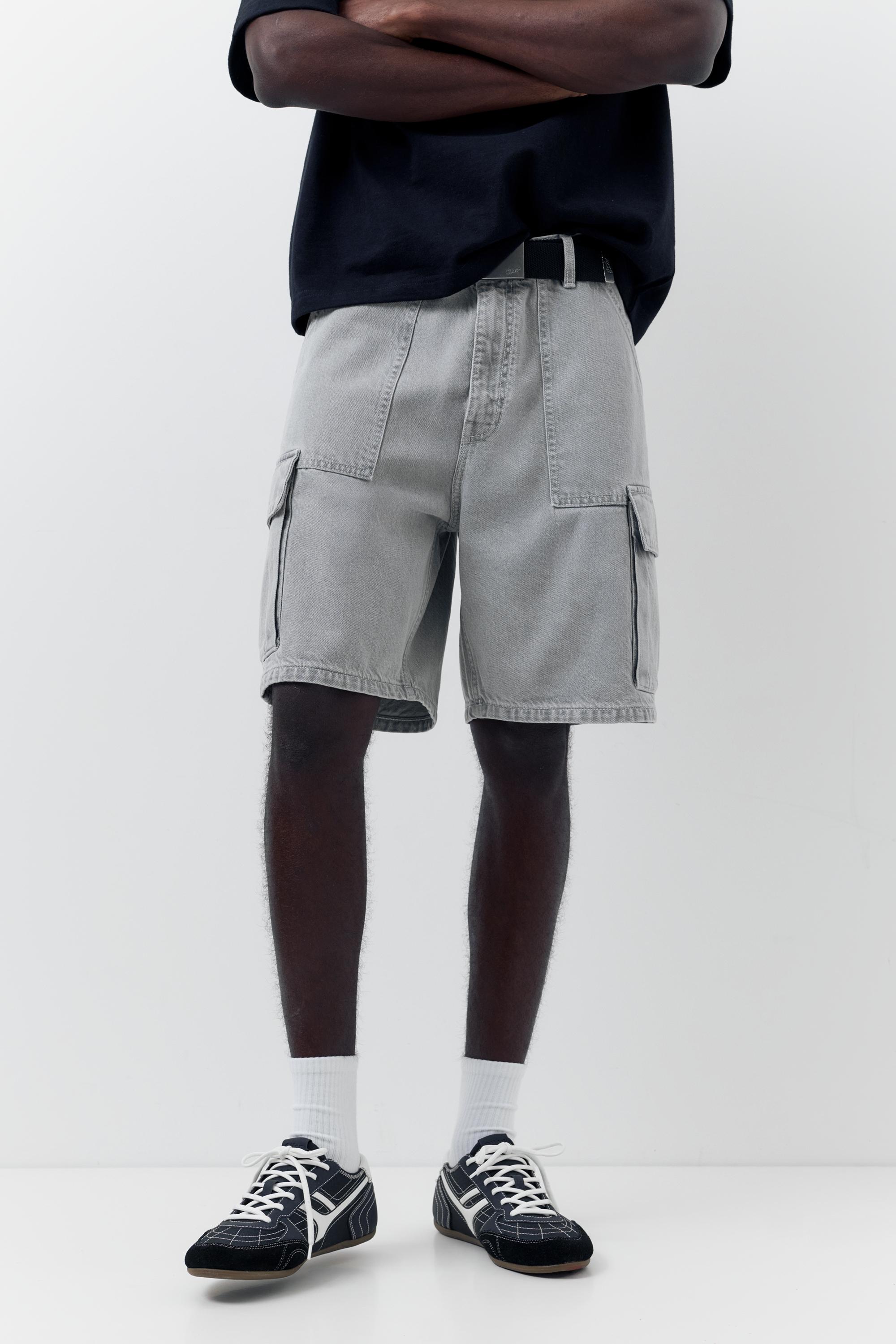 Baggy cargo Bermuda shorts — Pale grey