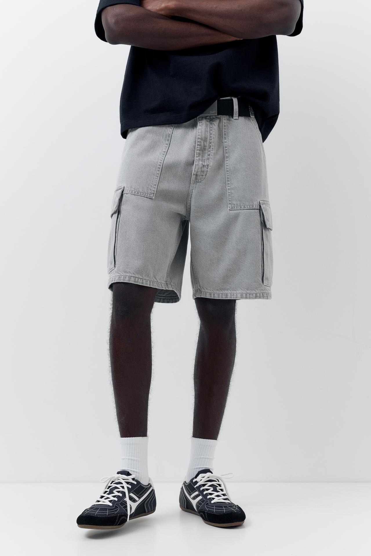 Baggy cargo Bermuda shorts — Pale grey