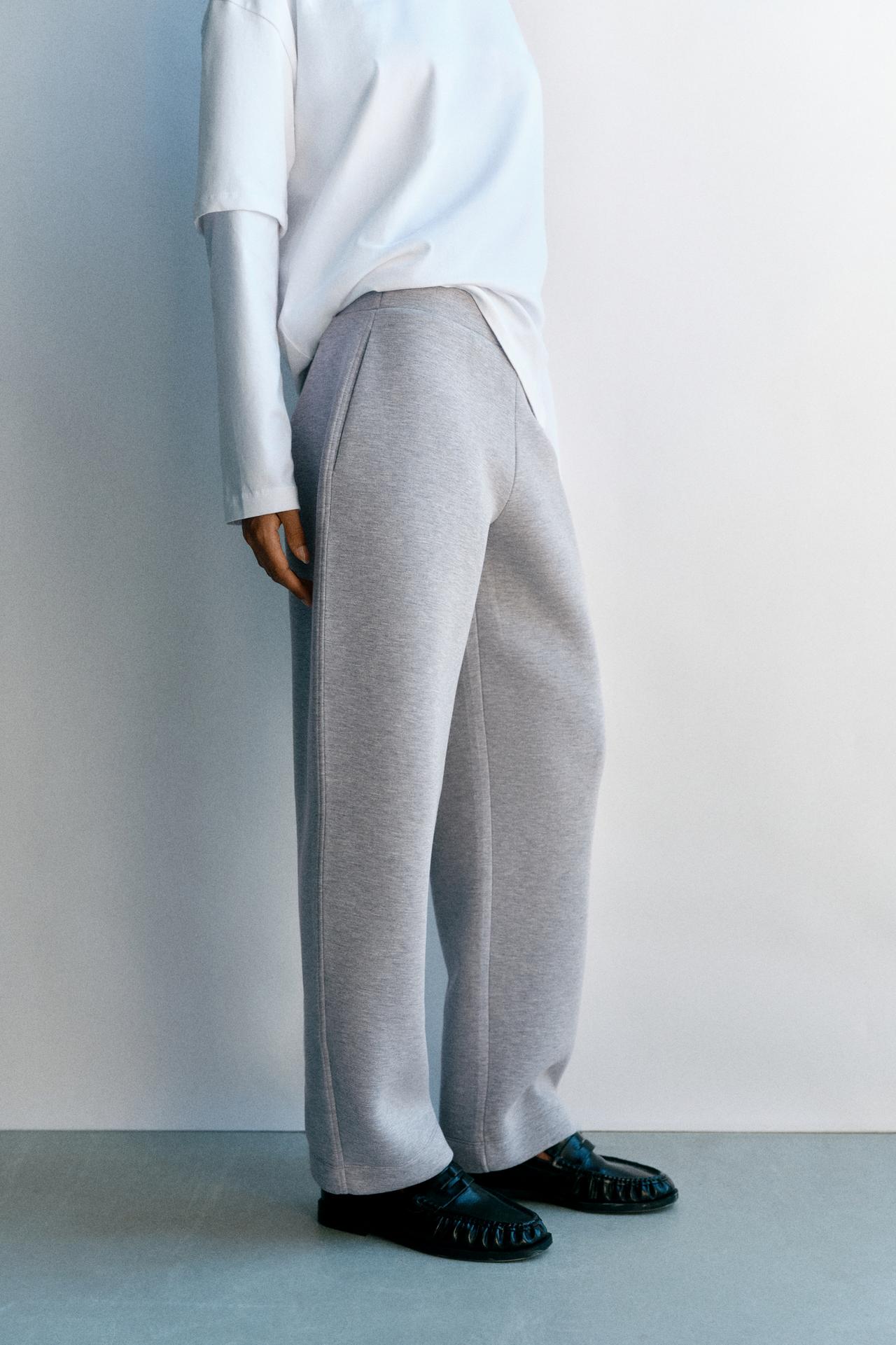 Neoprene-effect barrel trousers — Grey marl