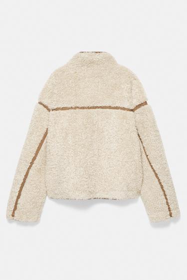 Faux shearling high neck jacket — Ecru 6