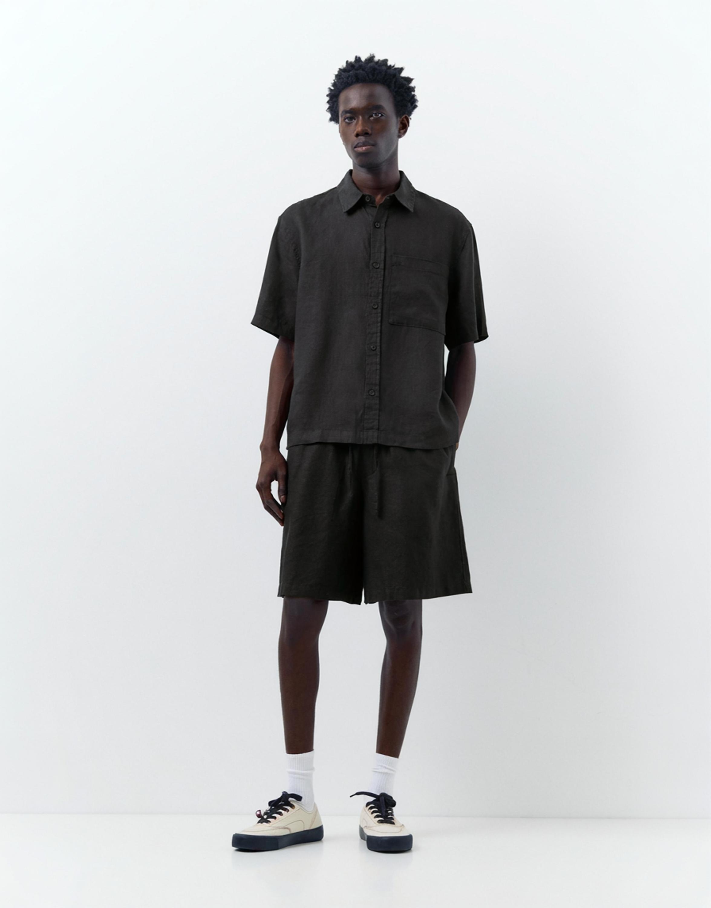 100% linen Bermuda sweat shorts — Black
