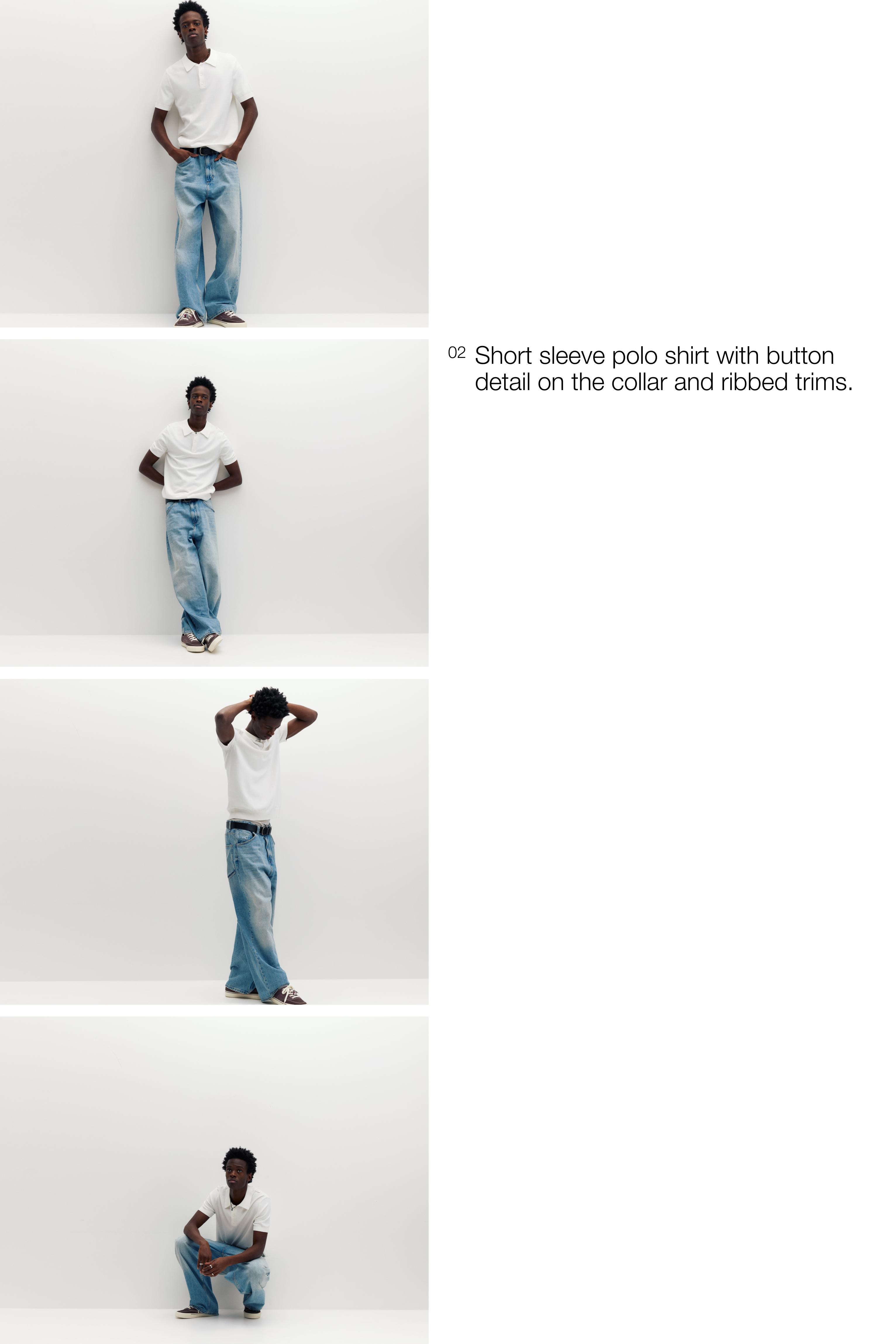 Short sleeve knit polo shirt — Off white