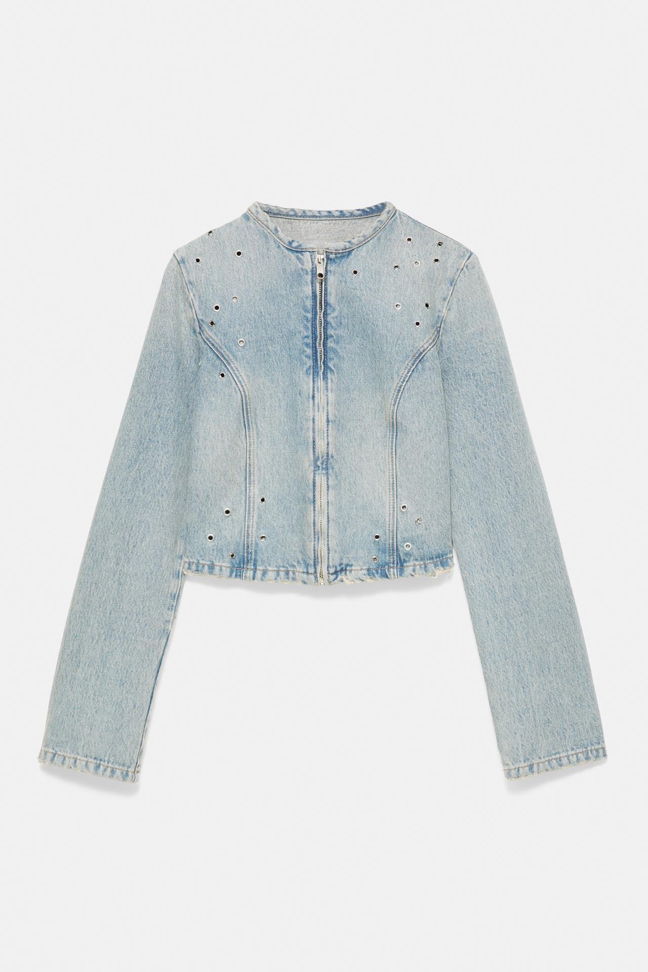 Eyelet denim jacket — Pale blue