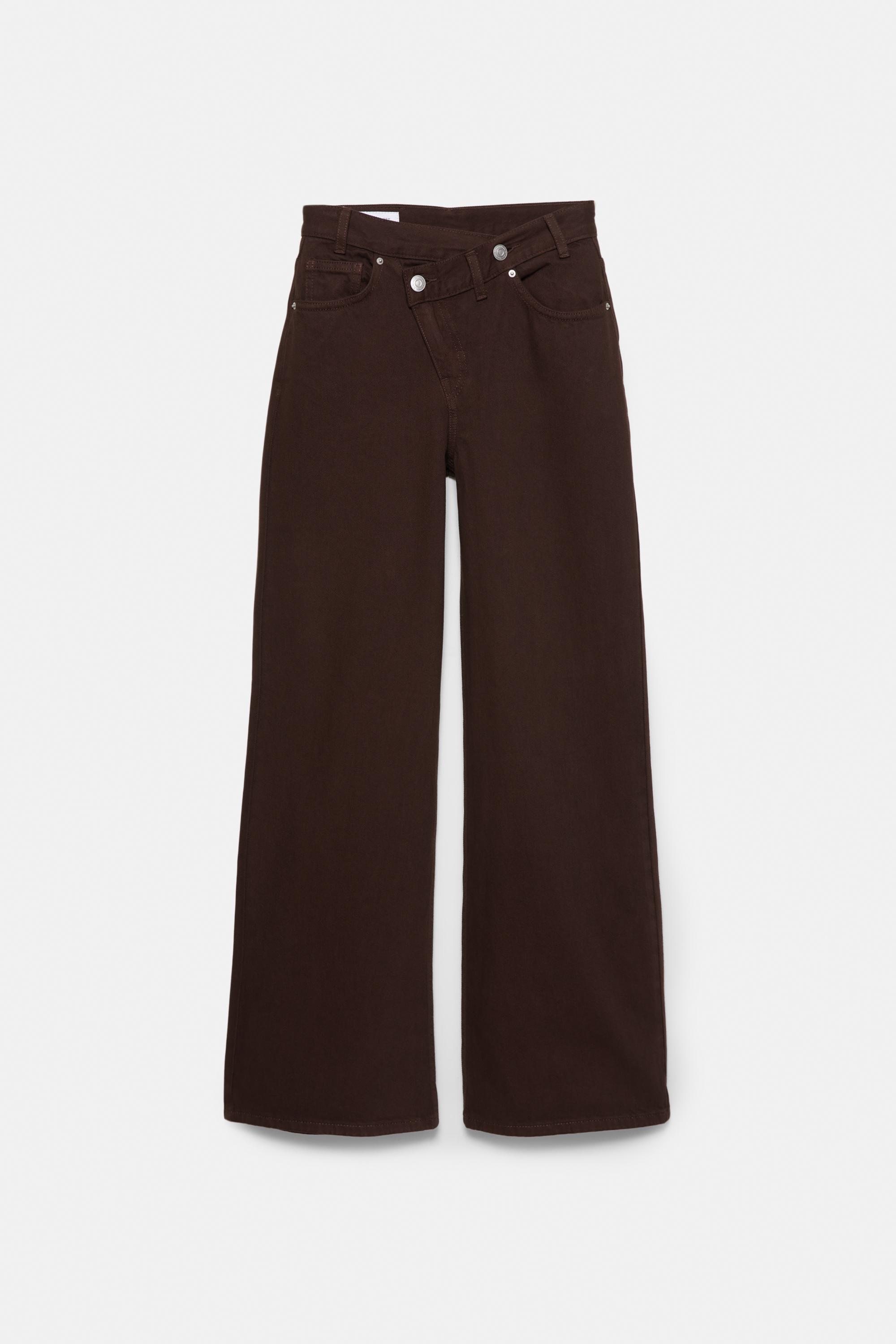 Wide leg jeans with crossover waistband — Brown