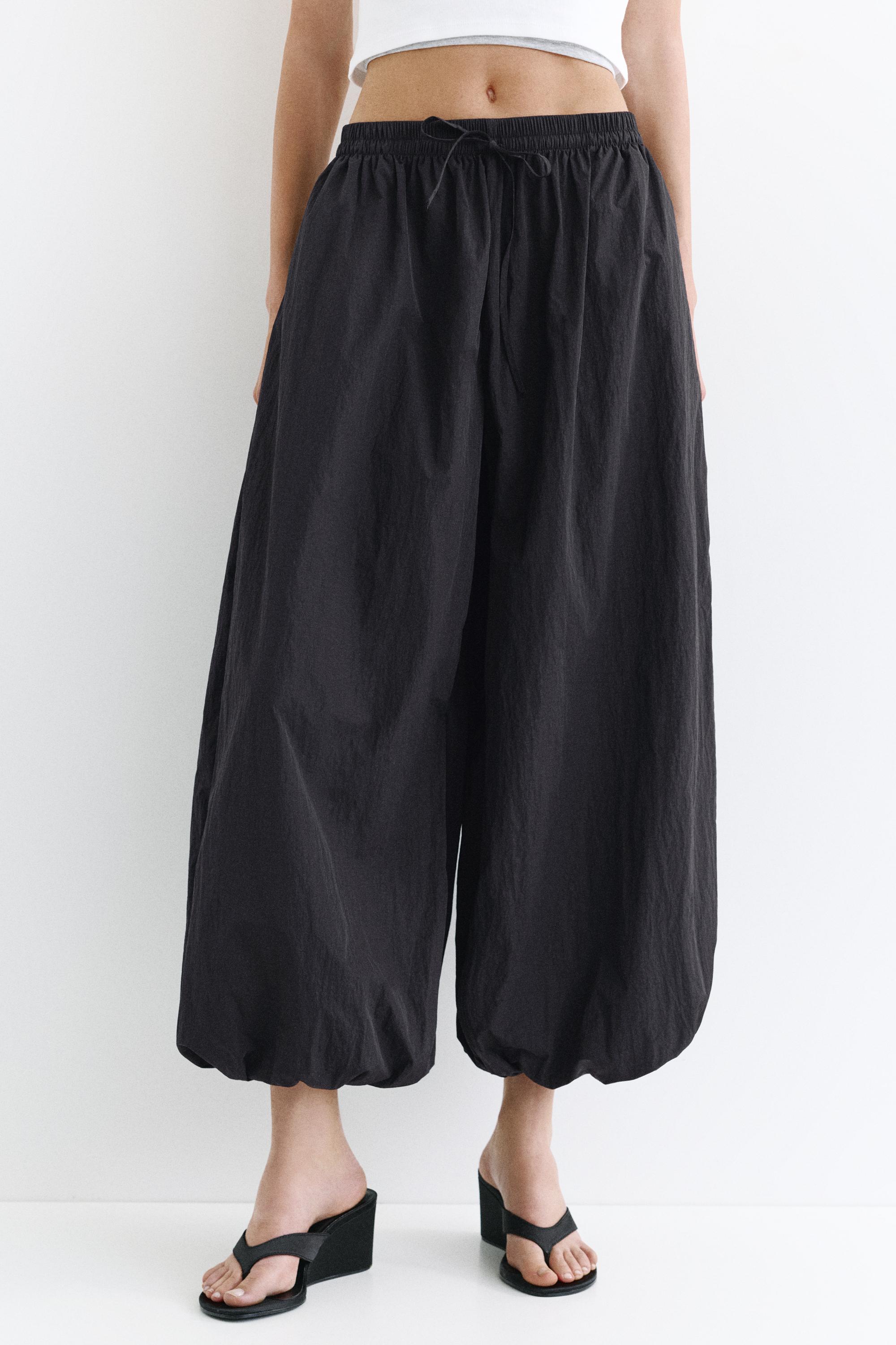 Nylon-effect sarouel trousers — Black