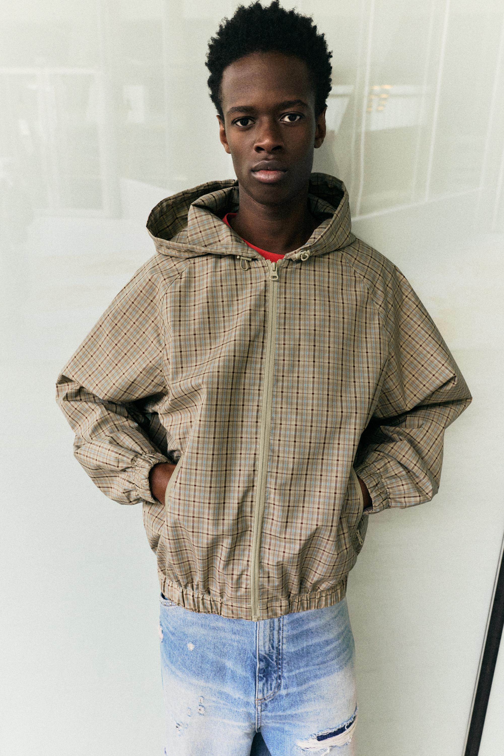 Kapüşonlu kareli hafif yağmurluk - Görsel 22