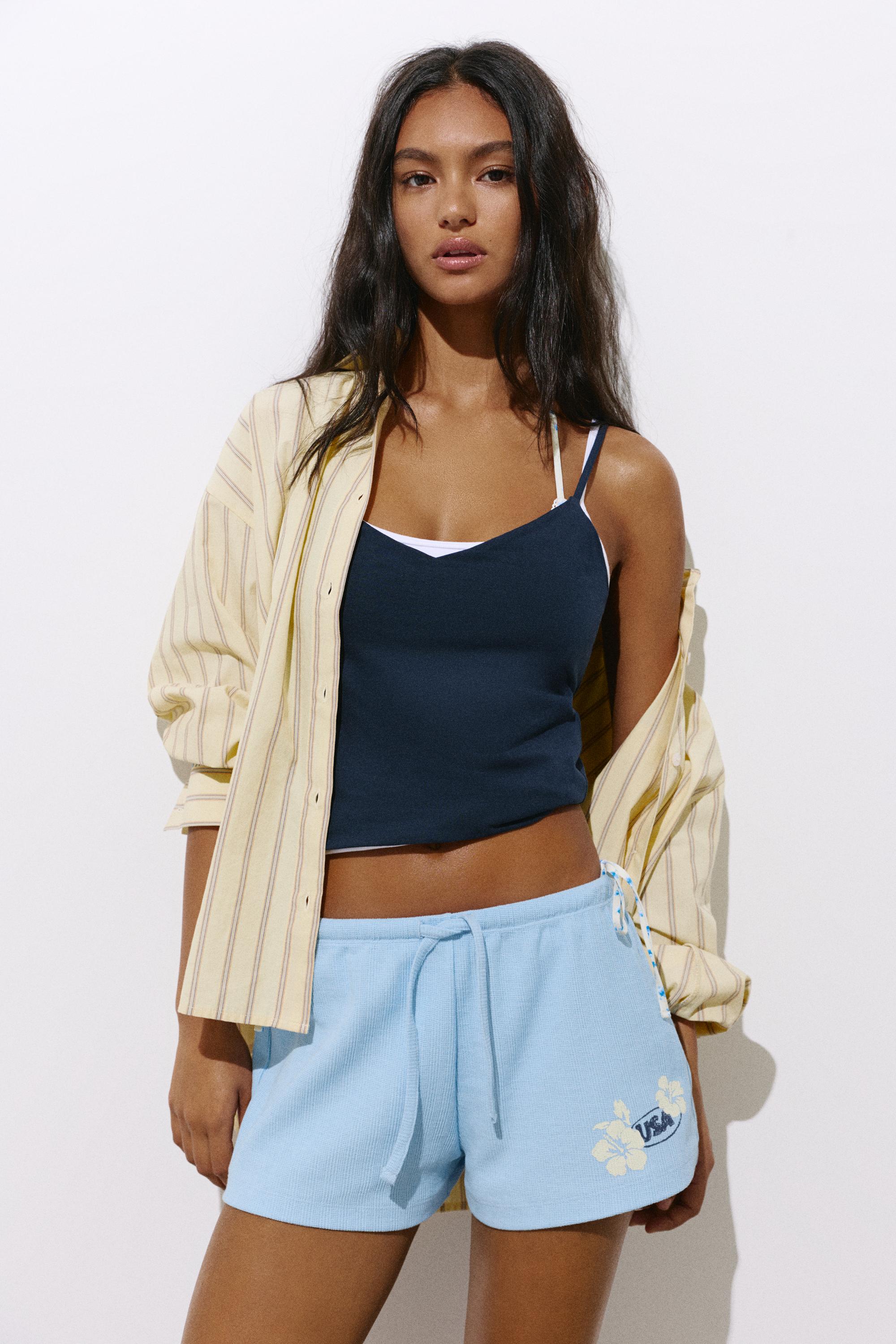 Floral textured shorts — Sky blue