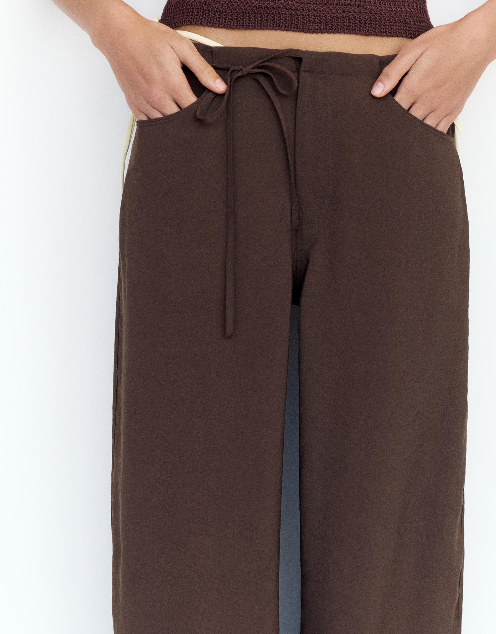 Drawstring flowing trousers — Brown