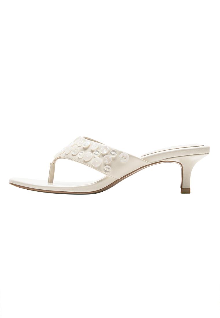 Heeled sandals with button detail — Ecru