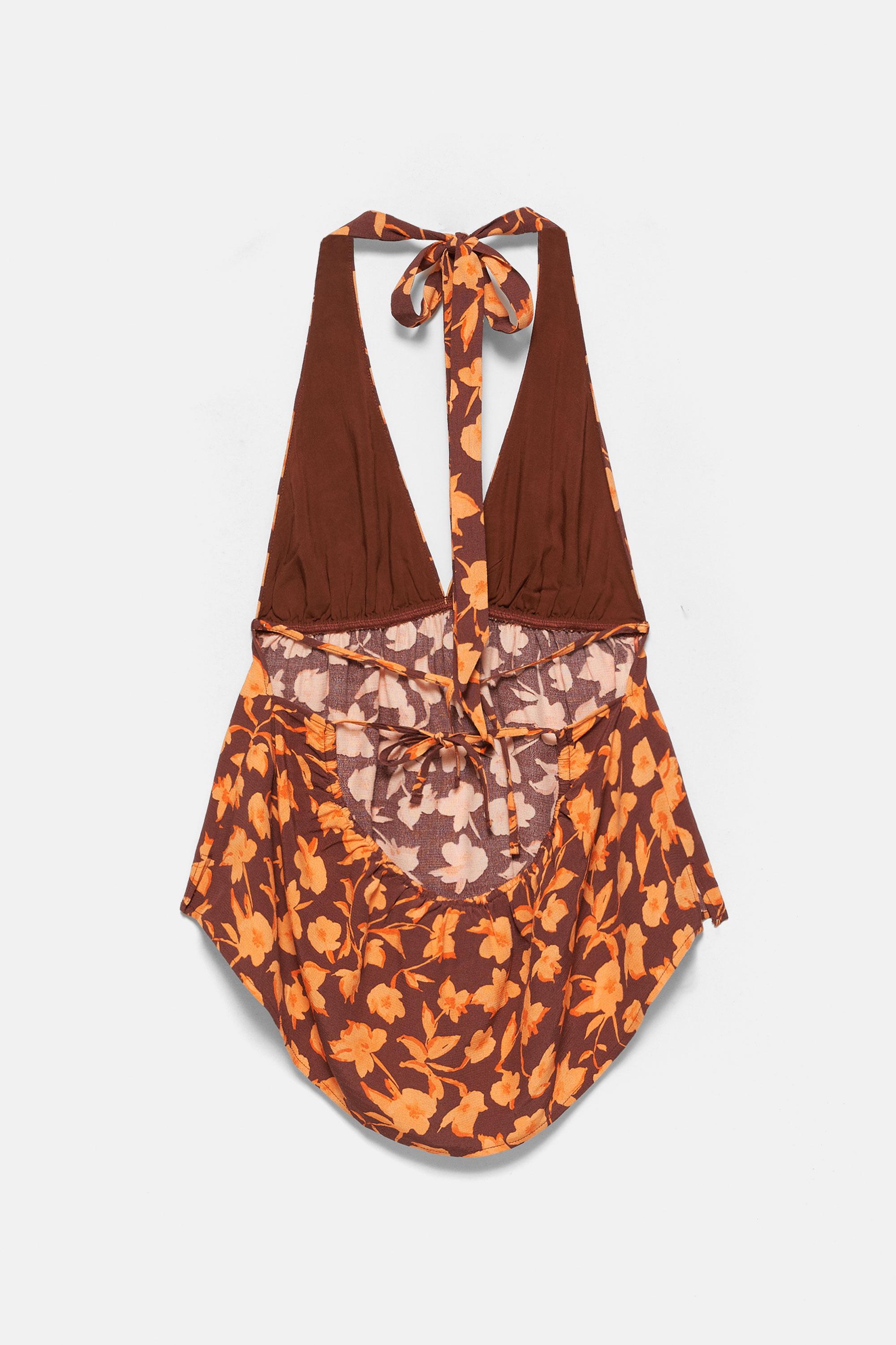 Floral halter top — Brown