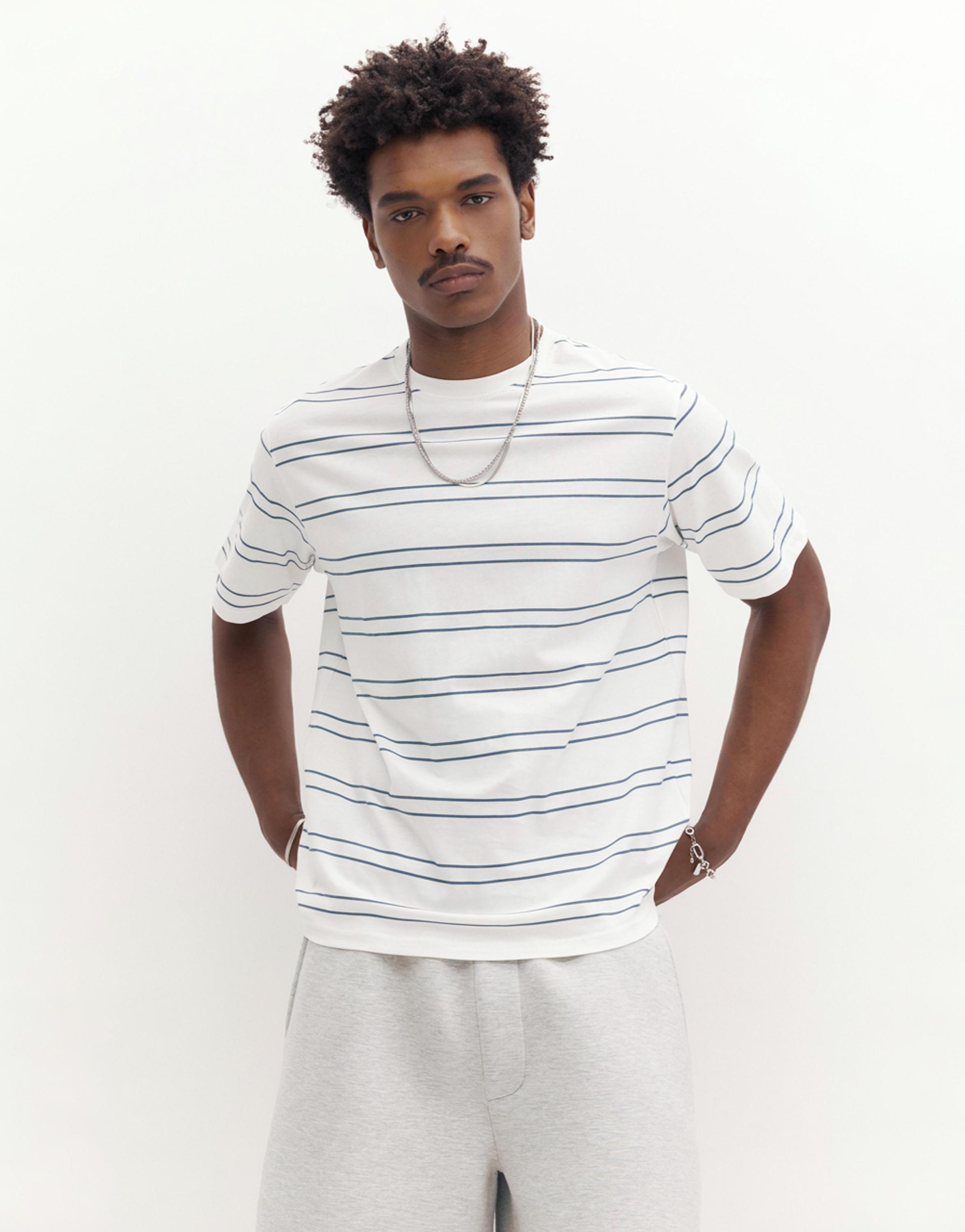 Basic short sleeve cotton T-shirt — Blue/White