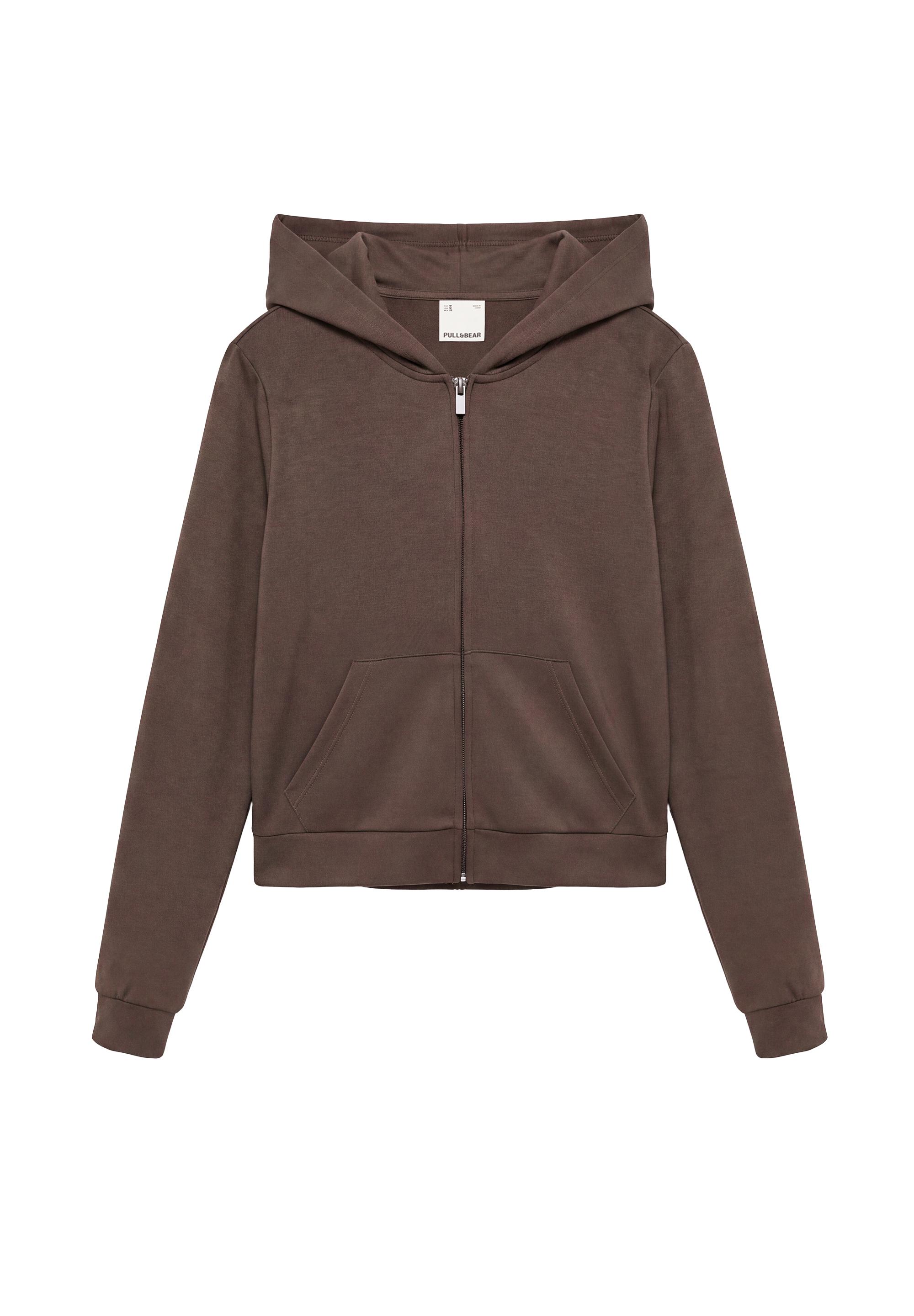 Zip-up hooded sweatshirt — Brown