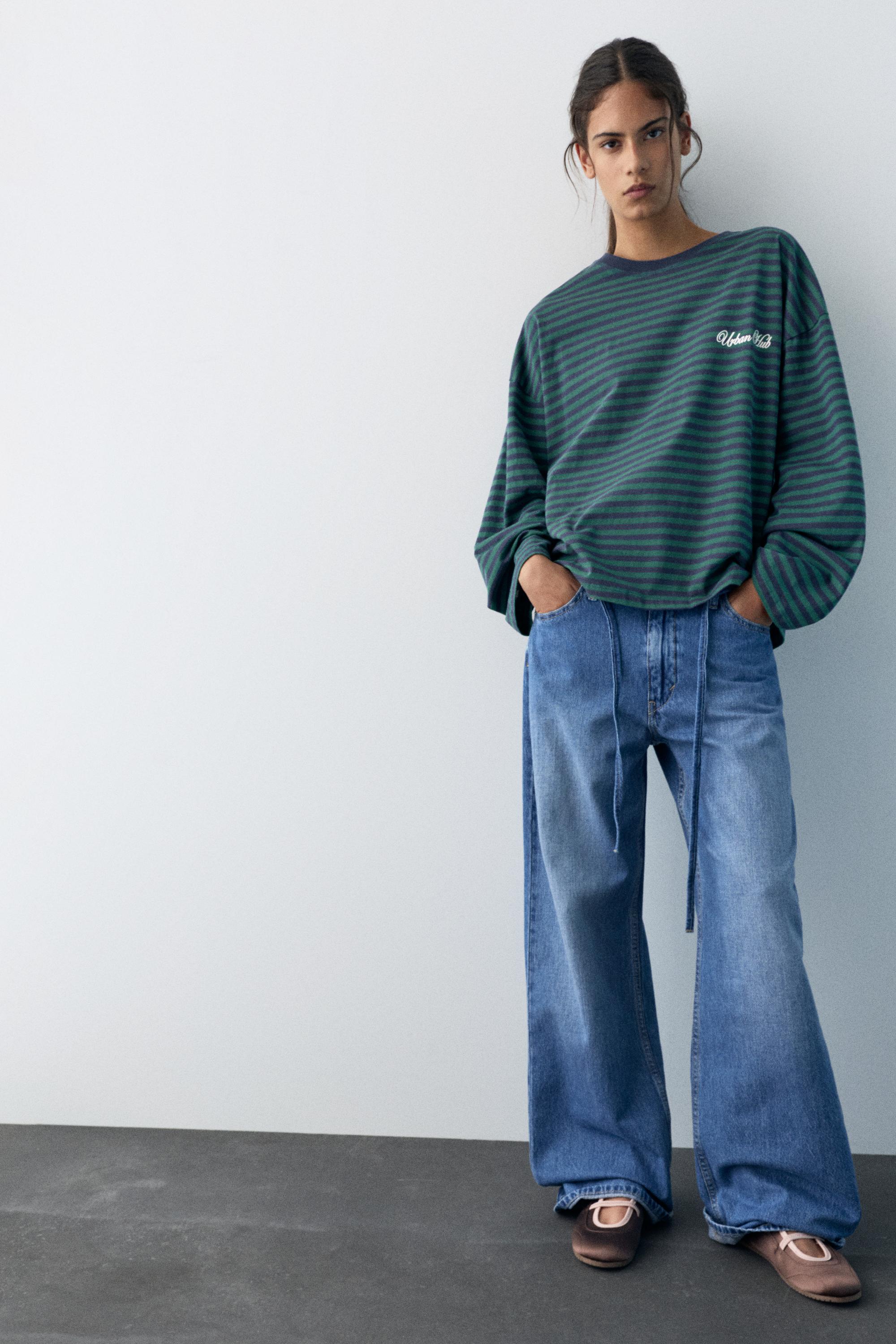 Yazılı çizgili uzun kollu t-shirt - Görsel 11