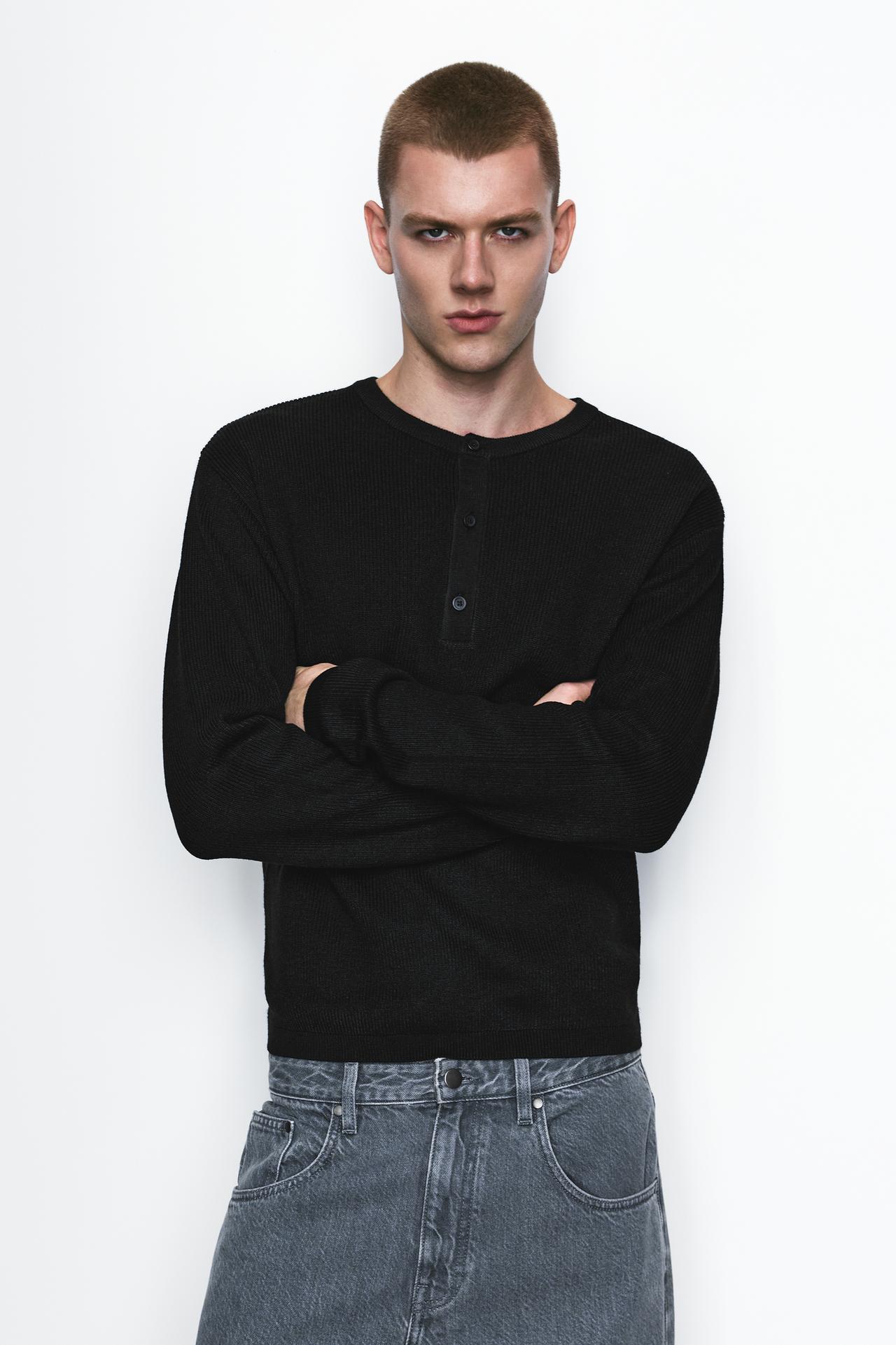 Henley collar jumper — Black