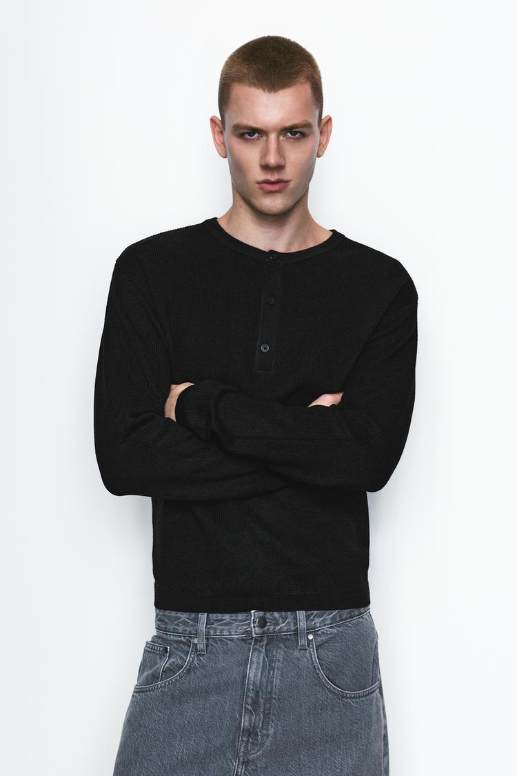 Henley collar jumper — Black