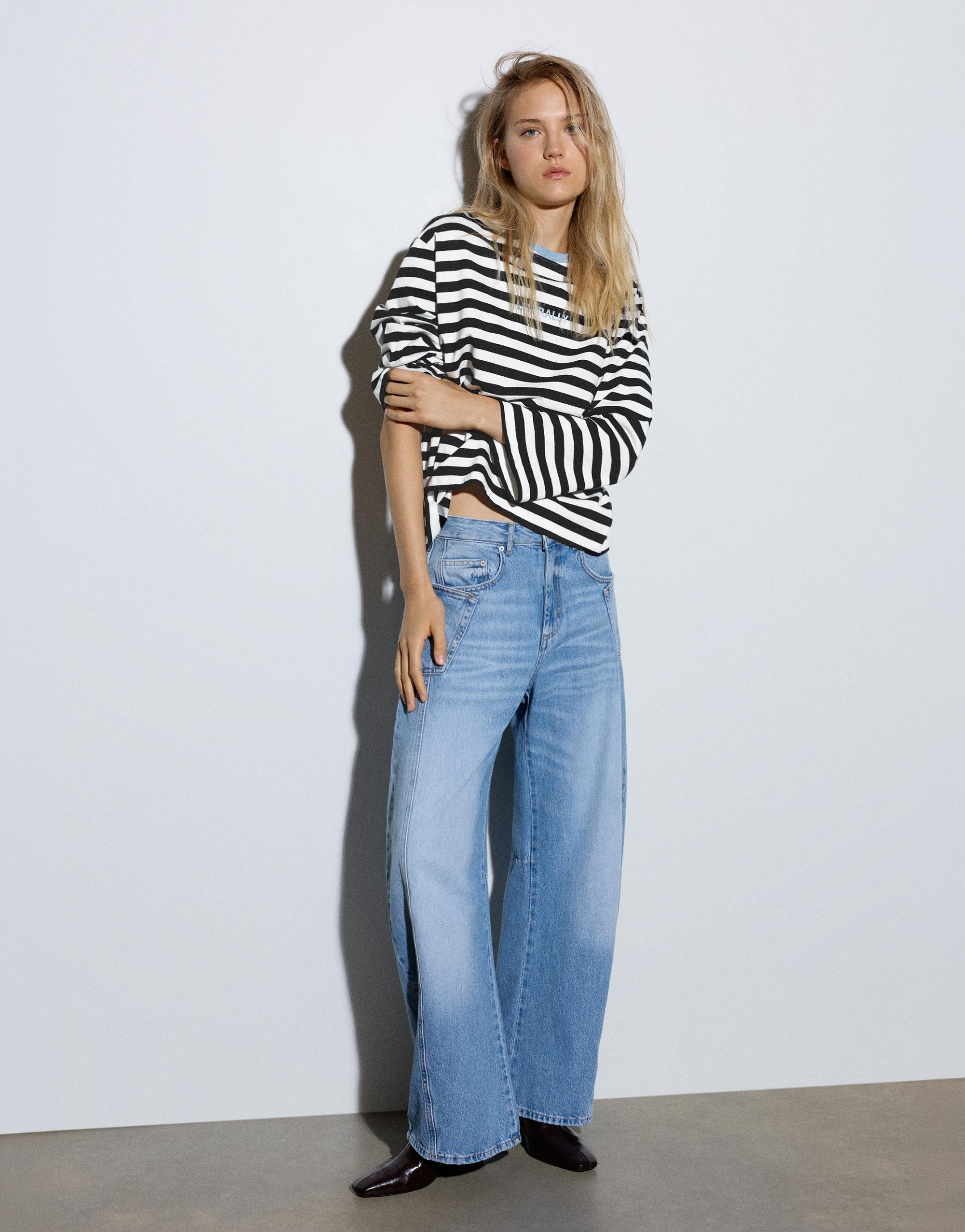 Oversize striped T-shirt — Black