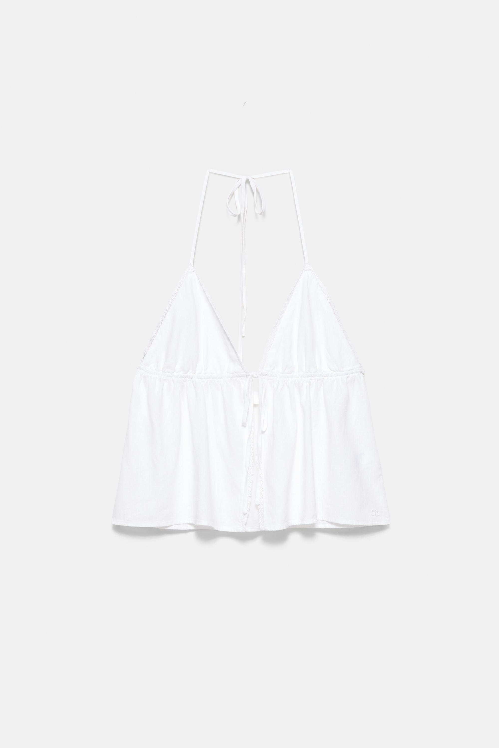 Linen blend halter top — White