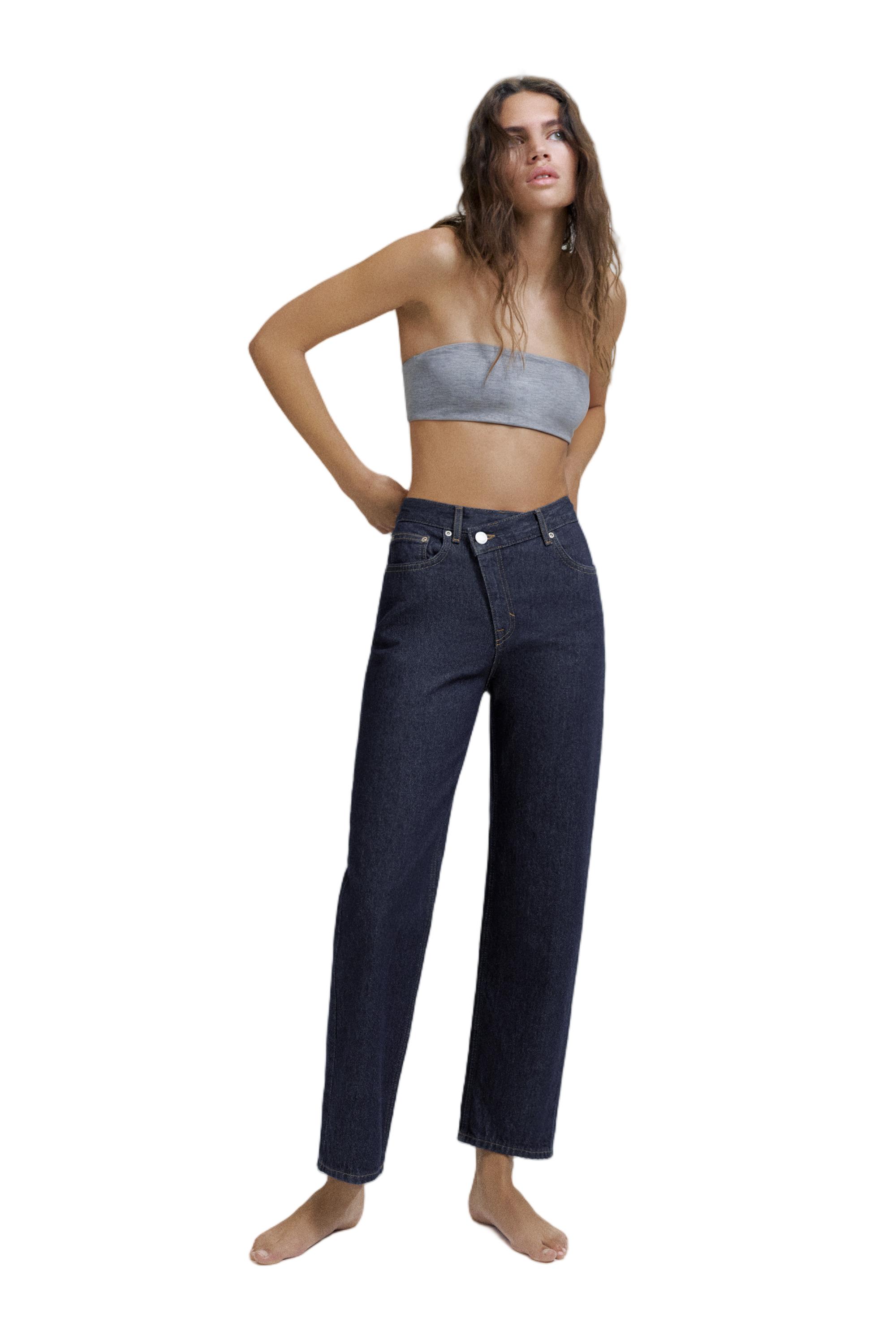 Straight-leg jeans with crossover waistband — Navy