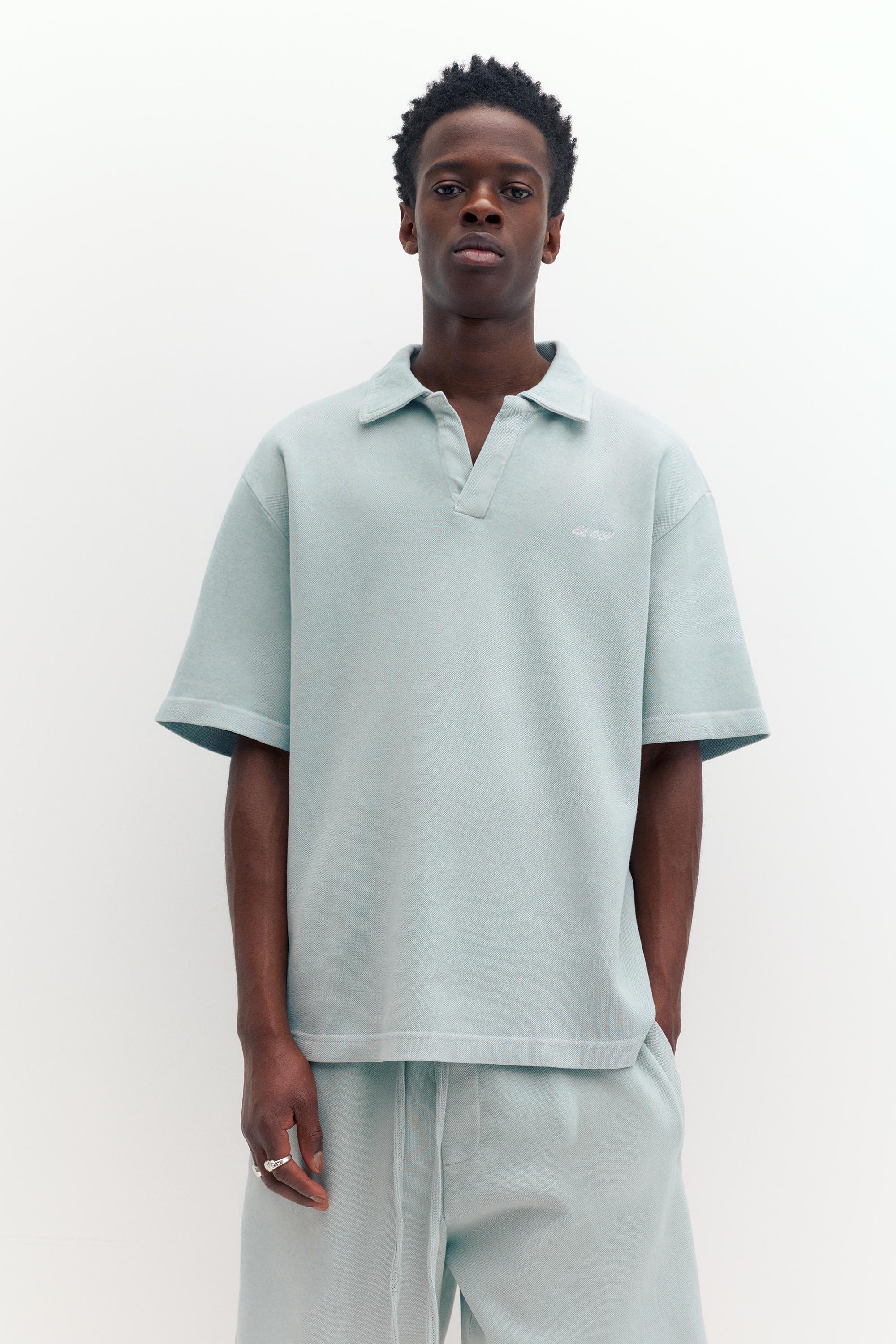 Short sleeve piqué polo shirt — Bluish grey