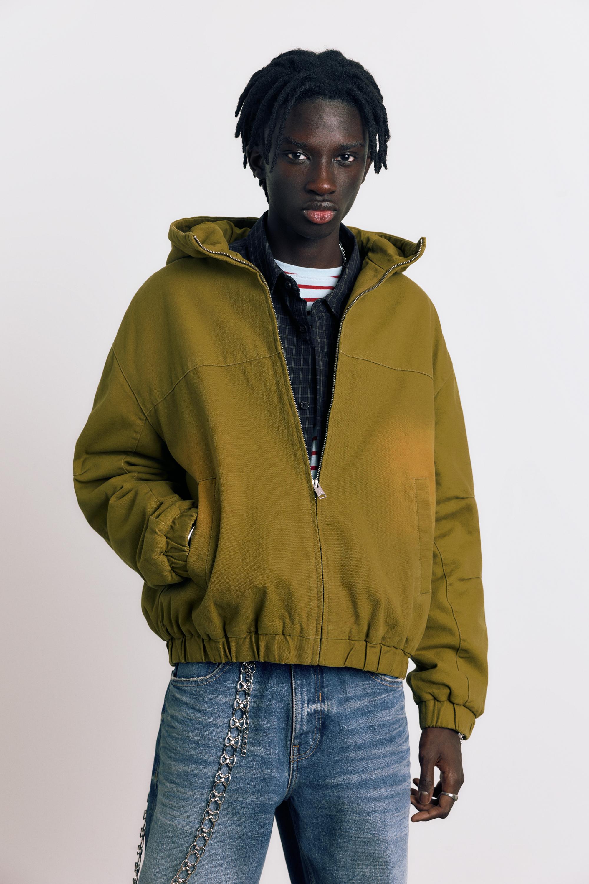 Hooded jacket with faded detail — Green
