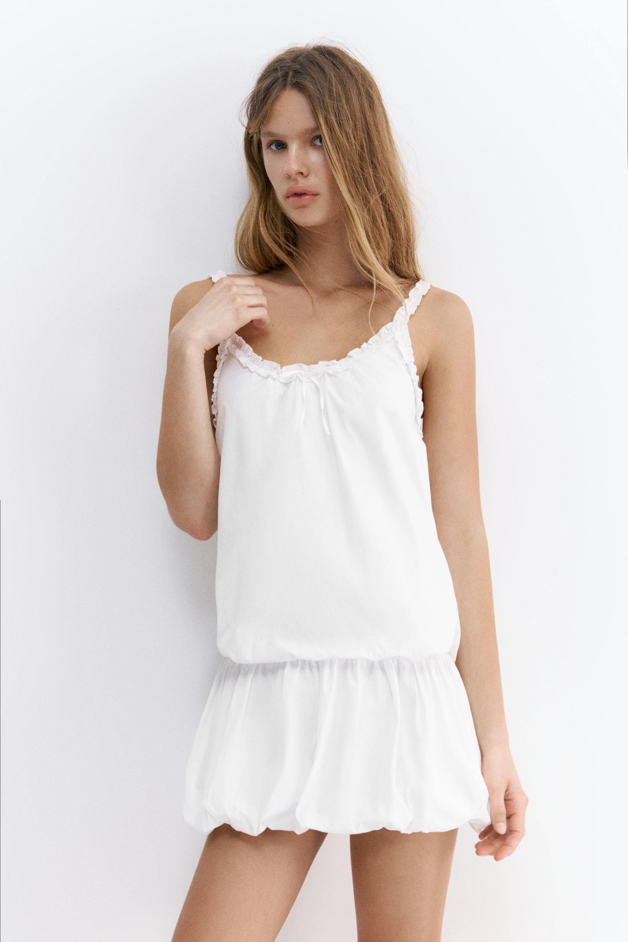 Kısa balon beyaz elbise - Görsel 12