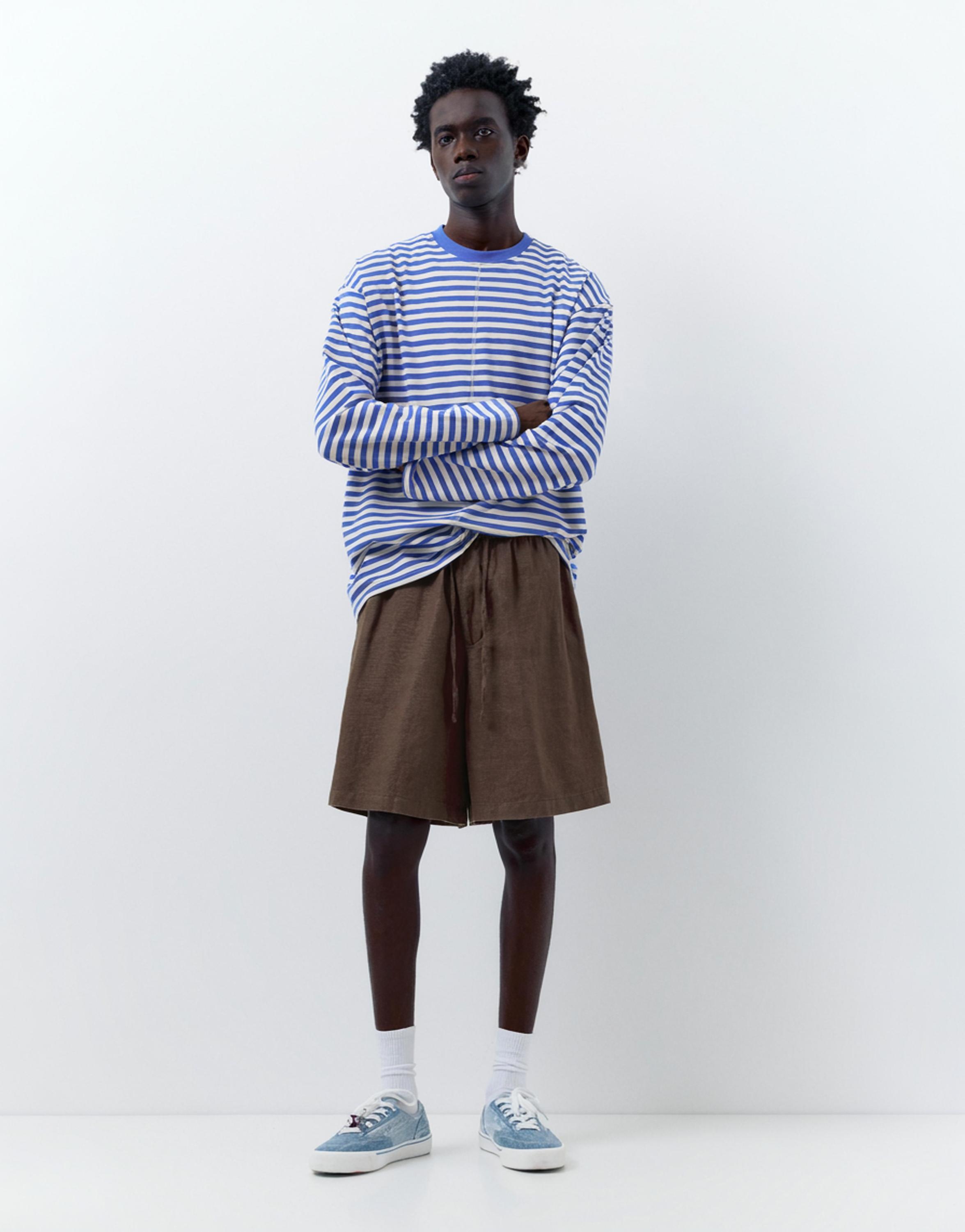 %100 keten jogger bermuda - Görsel 7