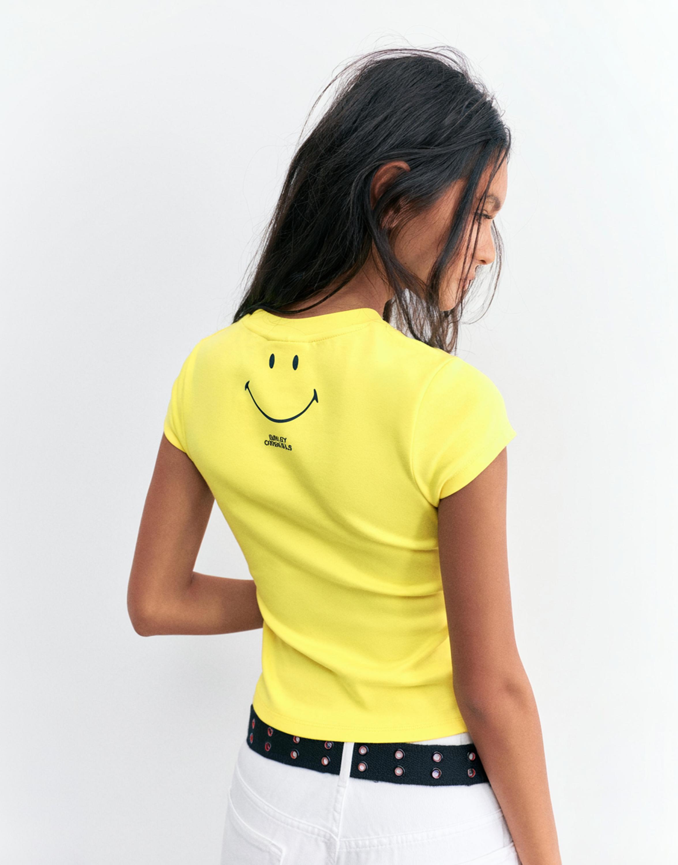 Smiley slogan T-shirt — Yellow