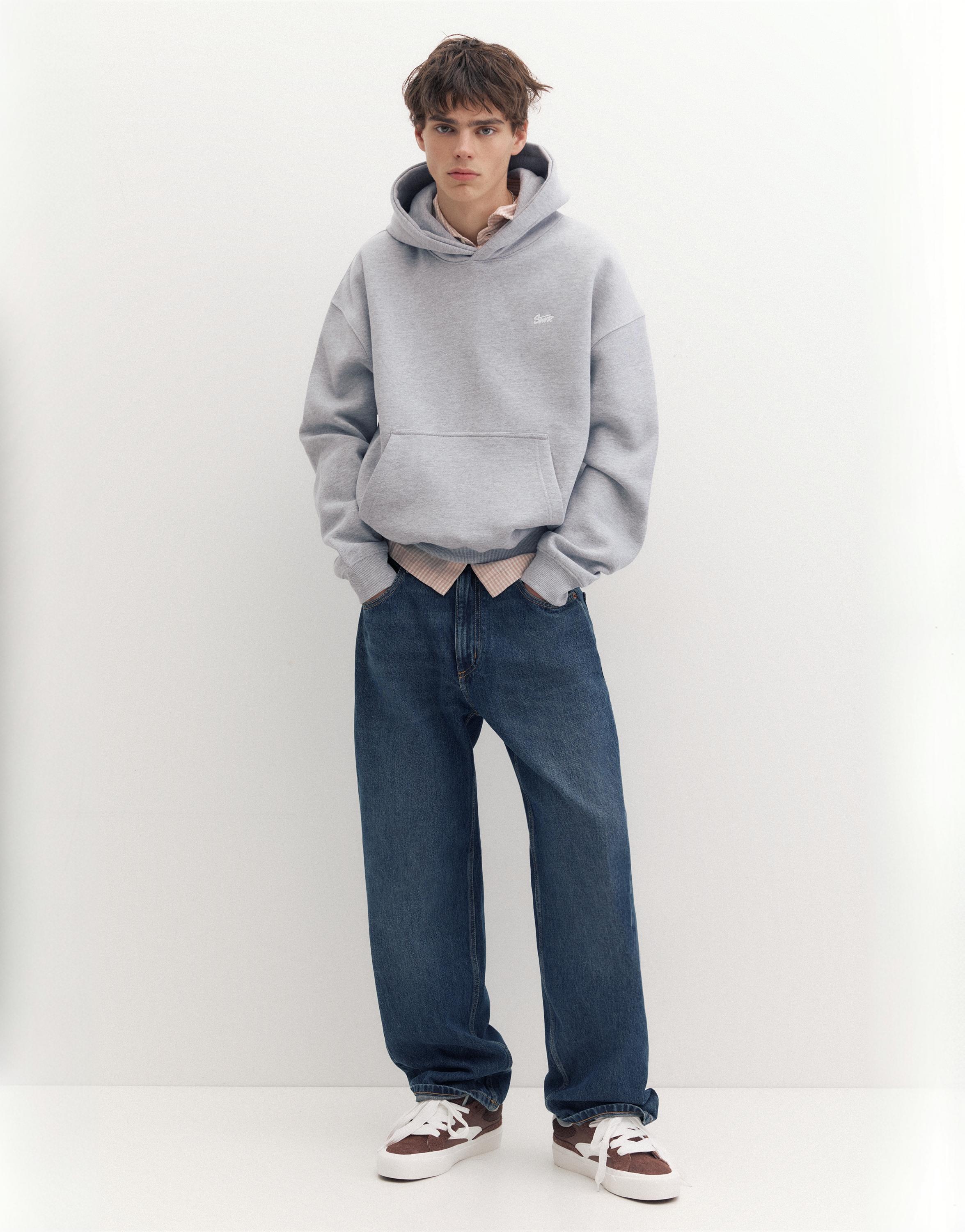 STWD logo boxy hoodie — Grey marl