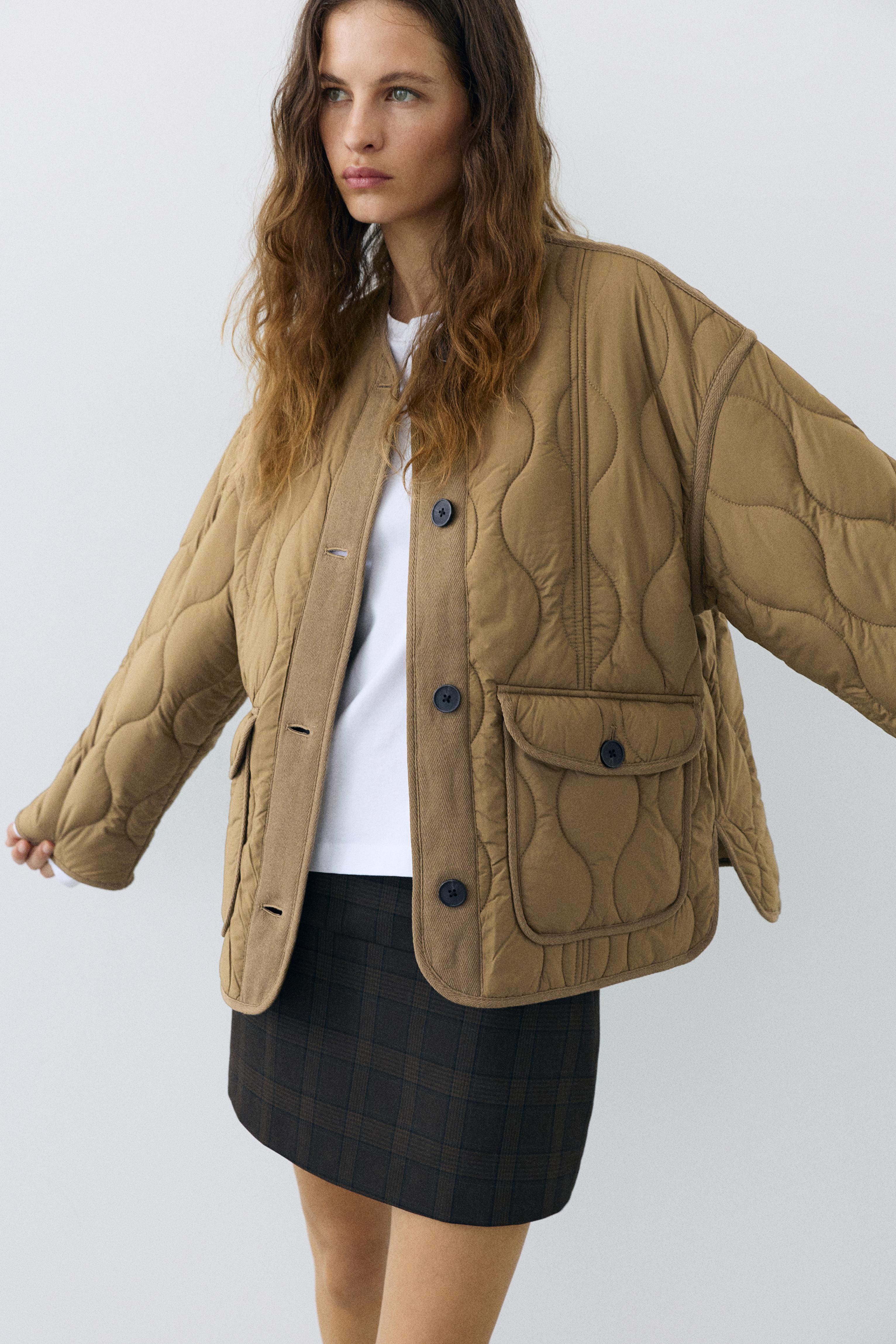 Puffer jacket with pockets — Dark khaki
