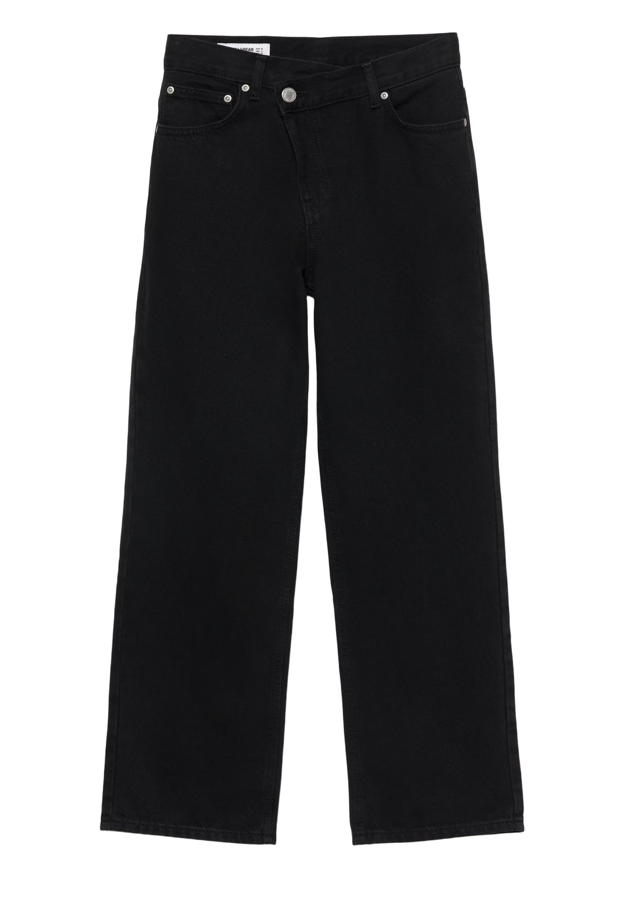 Straight-leg jeans with crossover waistband — Black