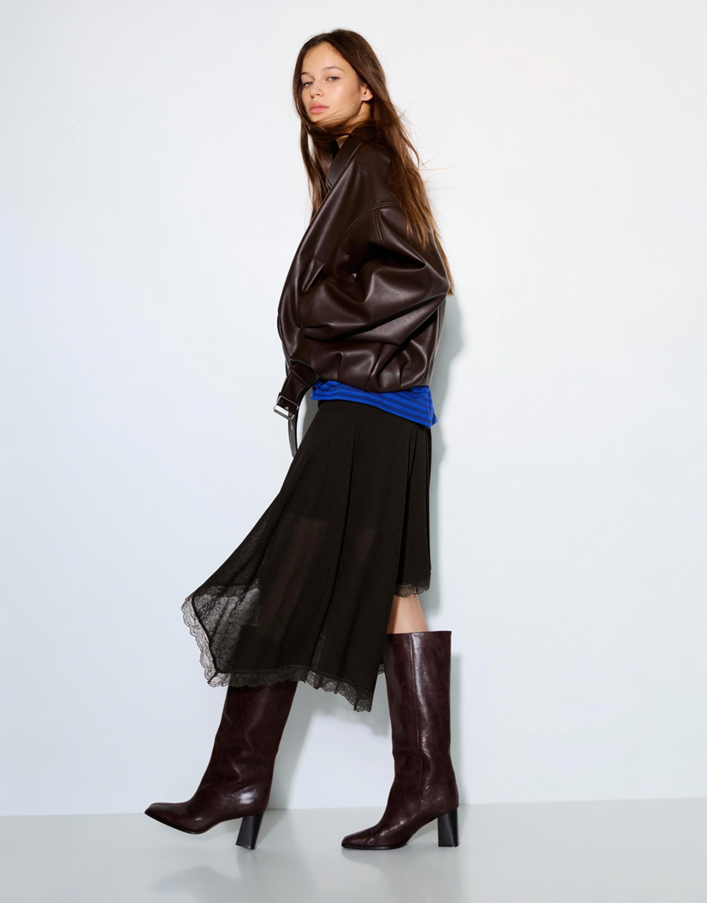 Asimetrik dantelli midi etek - Görsel 34