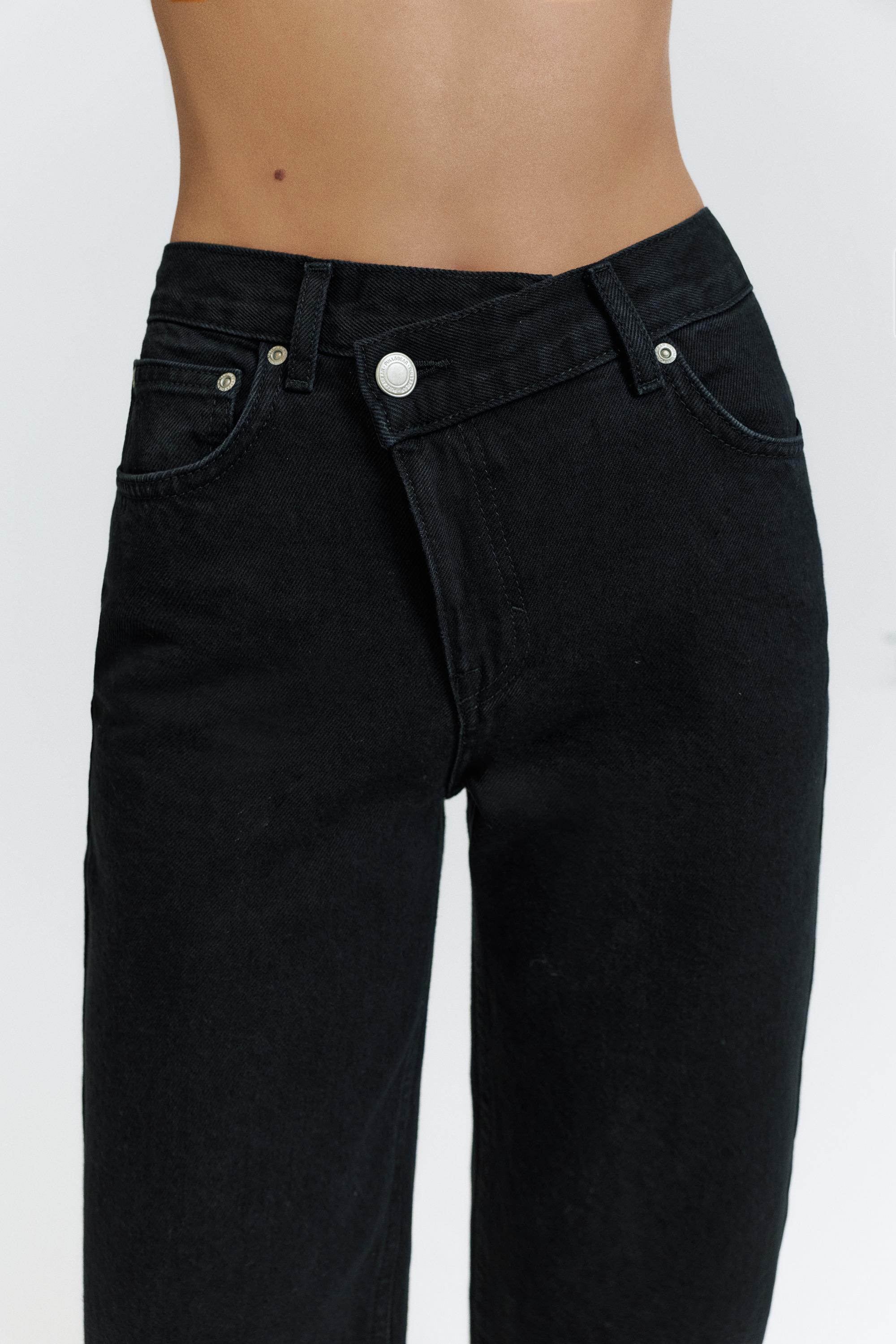 Straight-leg jeans with crossover waistband — Black
