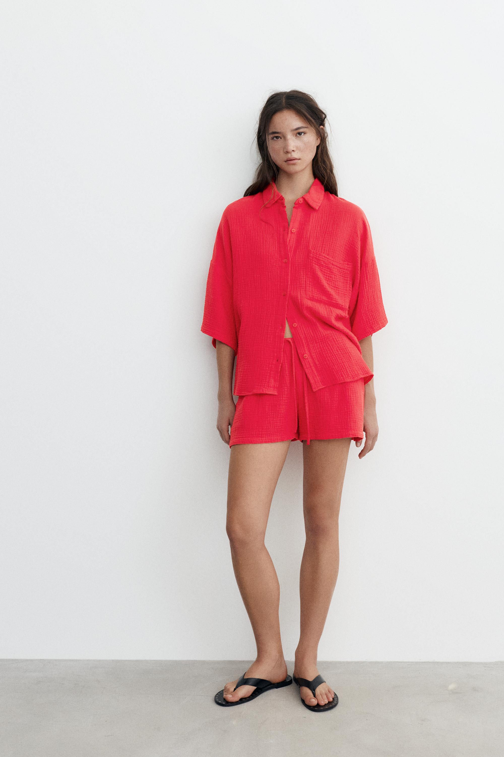 Short sleeve crepe shirt — Red