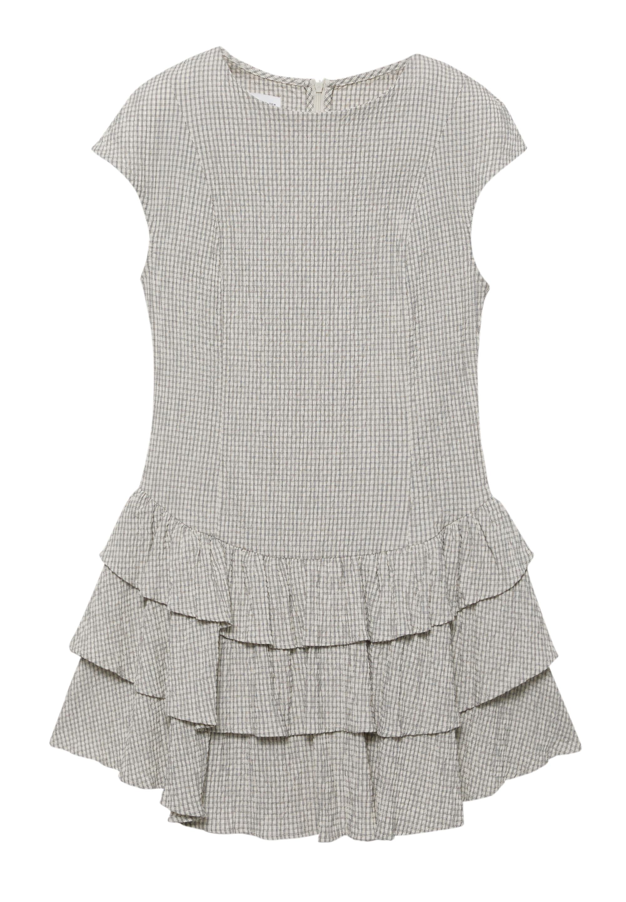 Volanlı etekli kısa kareli elbise - Görsel 15