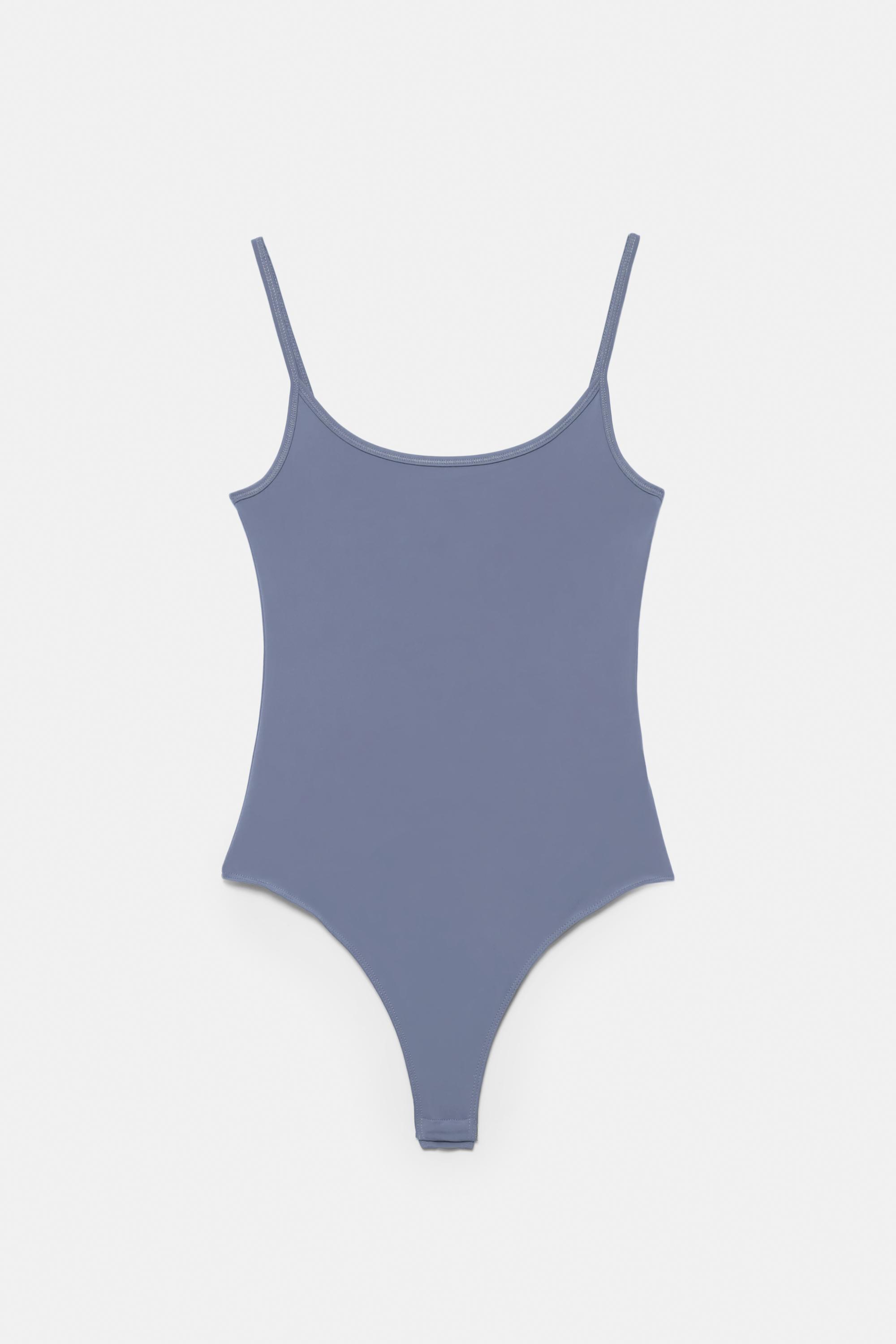 Polyamide bodysuit with thin straps — Grey blue