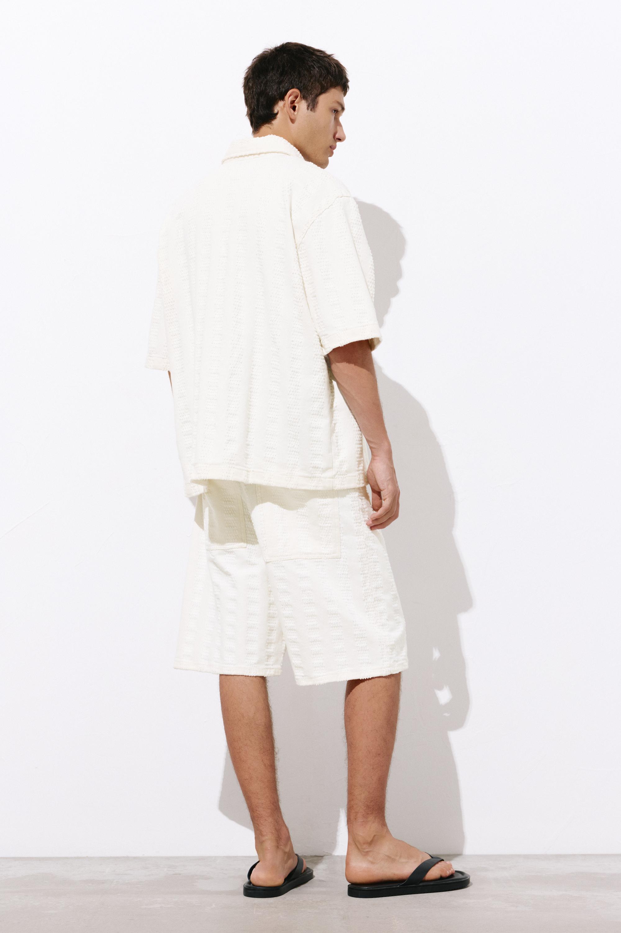 Jacquard denim Bermuda shorts — Ecru