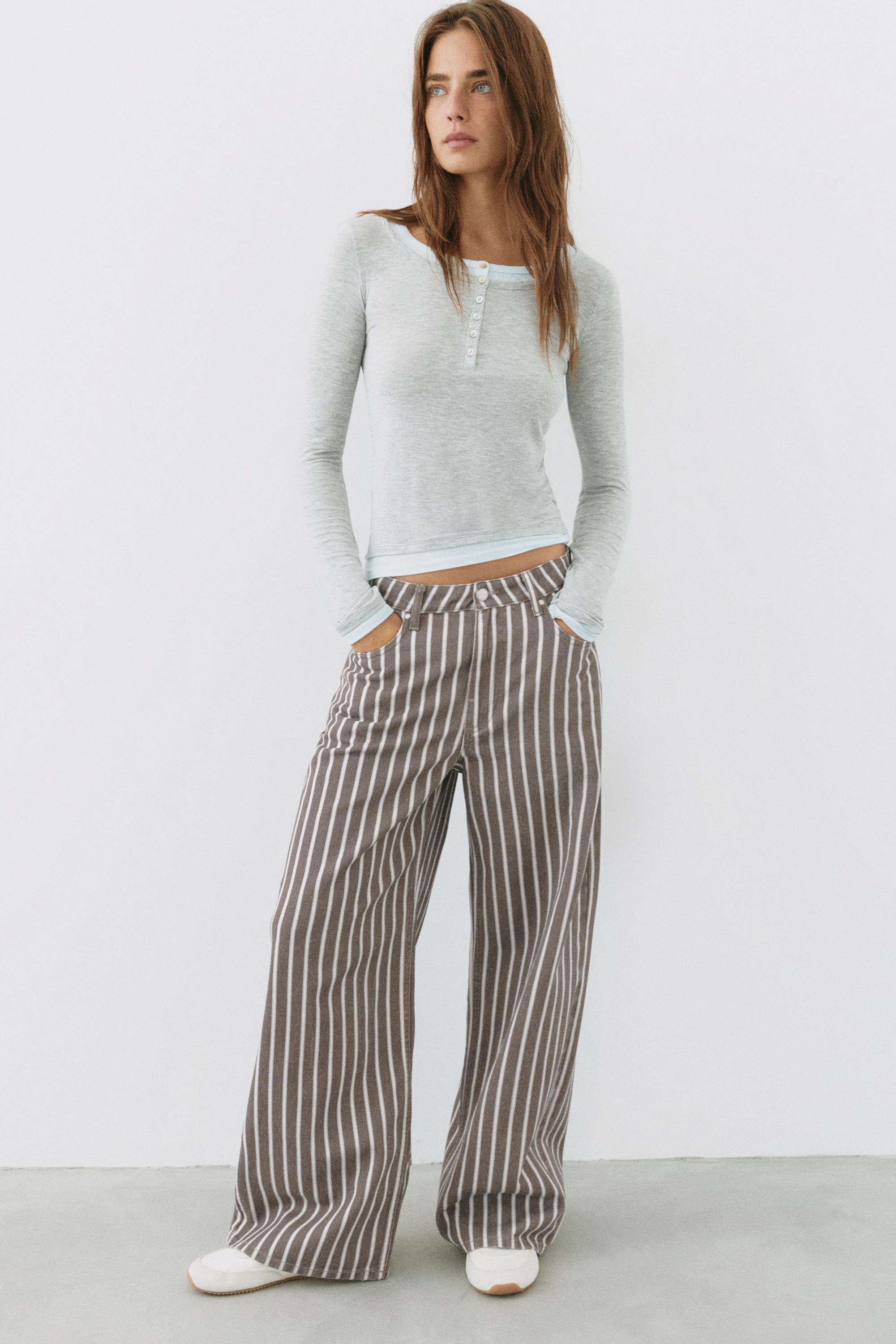 Low-rise striped baggy jeans — Brown
