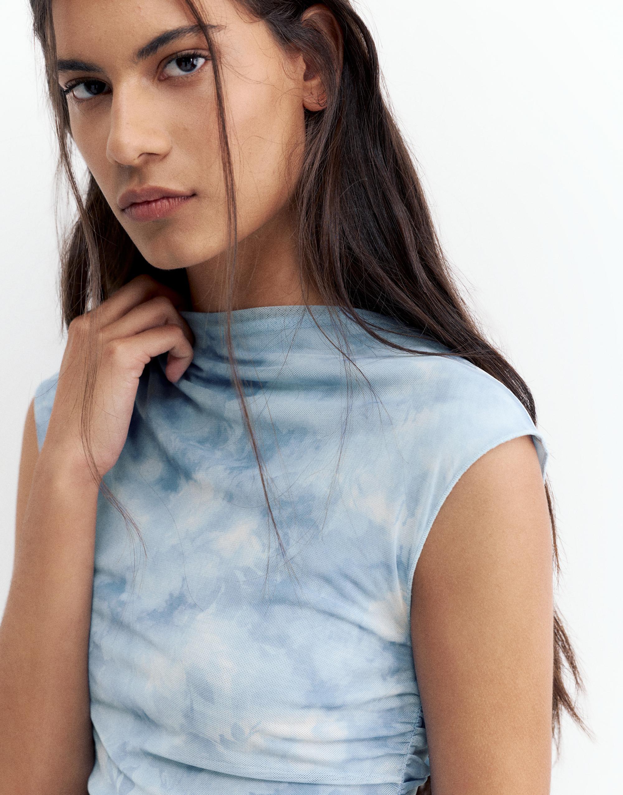 Asymmetric tulle midi dress — Pale blue