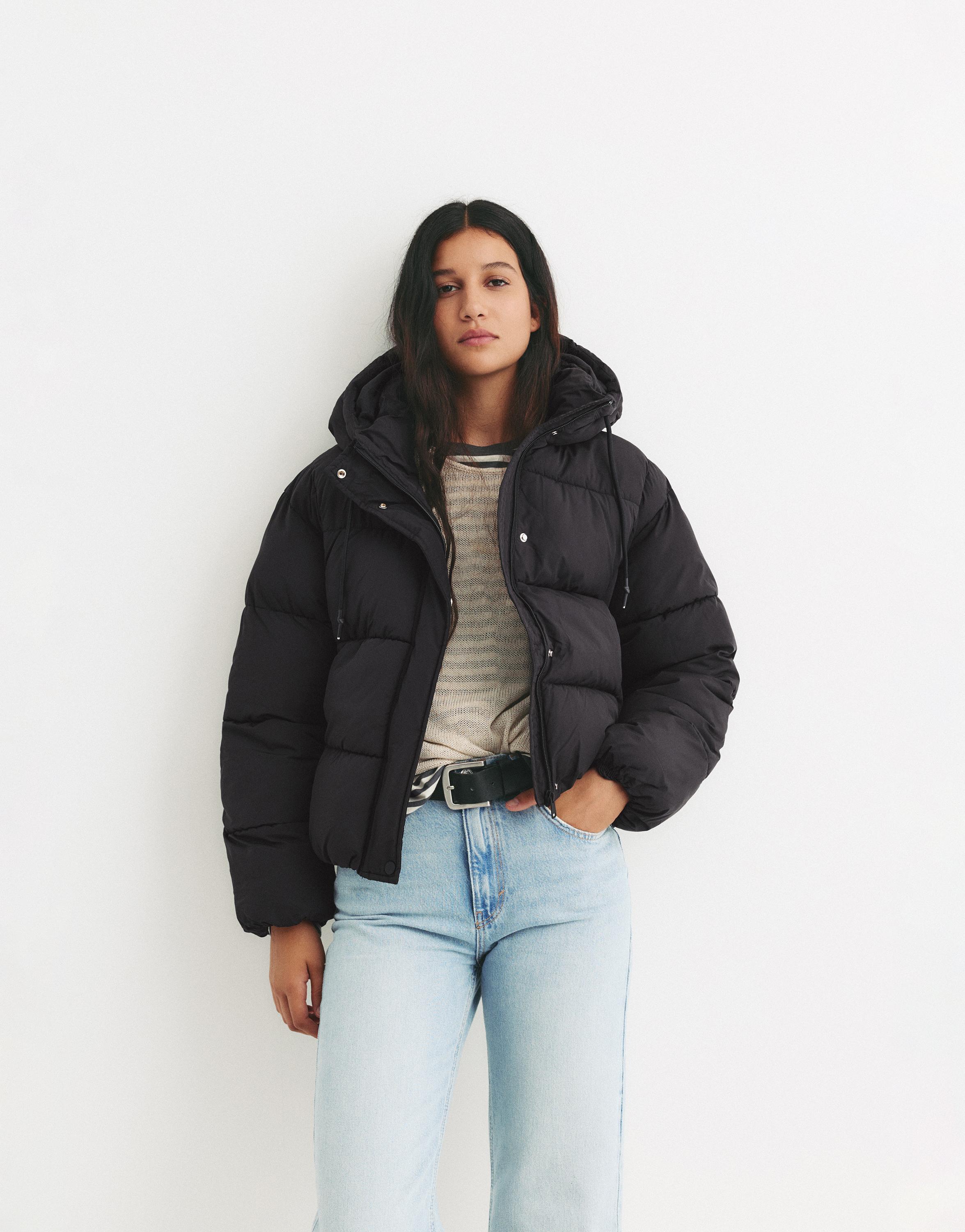 Hooded Padded Jacket — Black