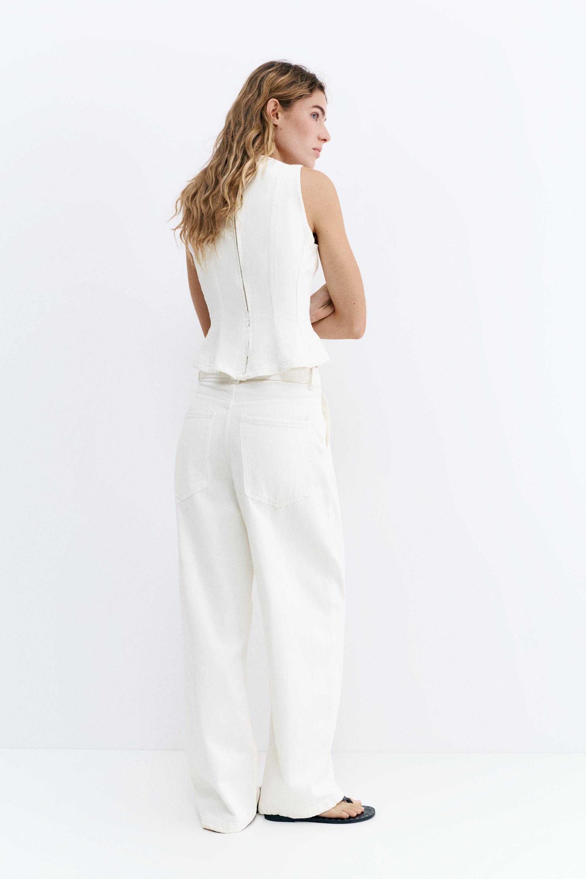 Pleated balloon fit baggy jeans — White